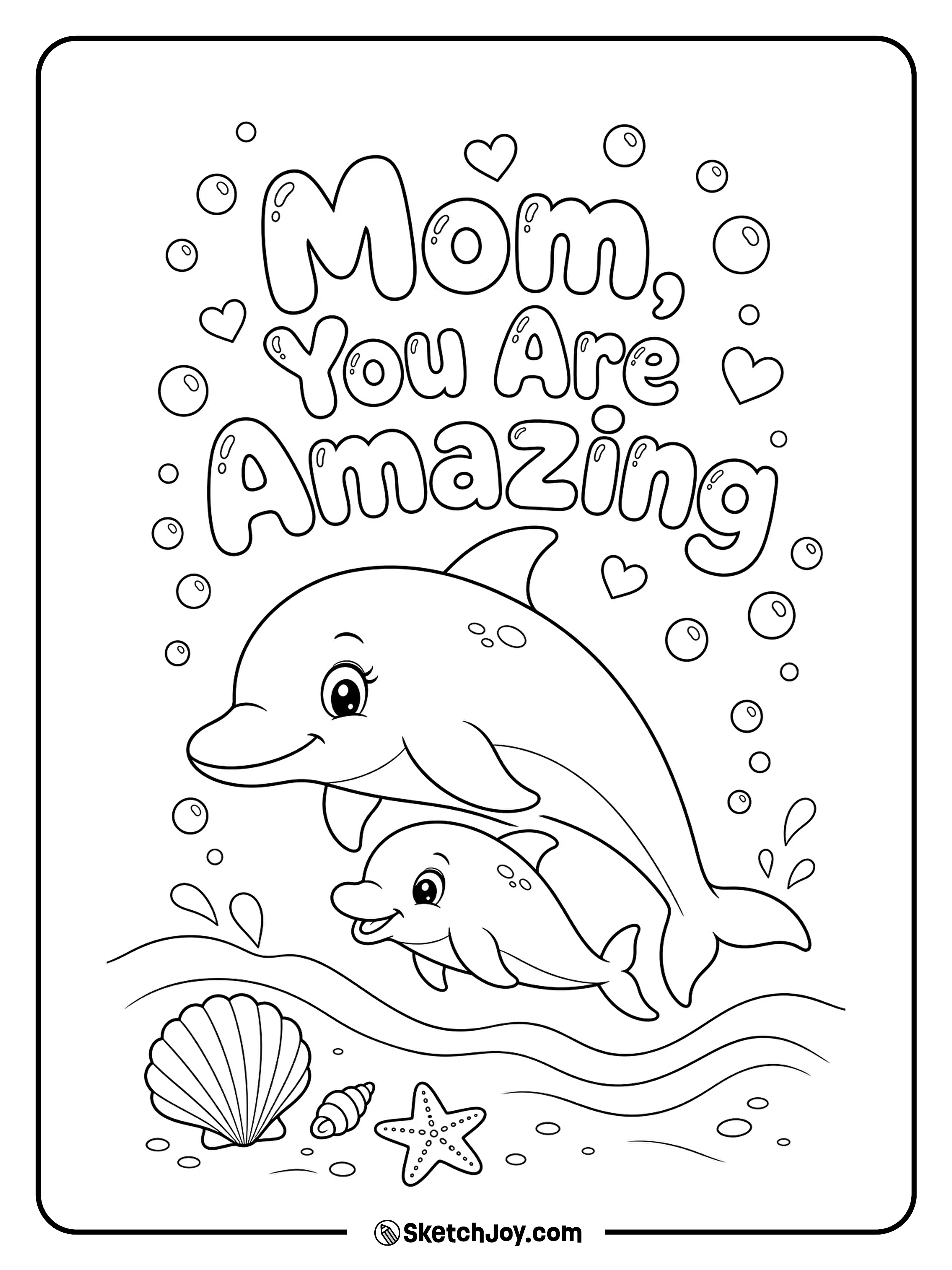 A dolphin mom swims close to her little one.