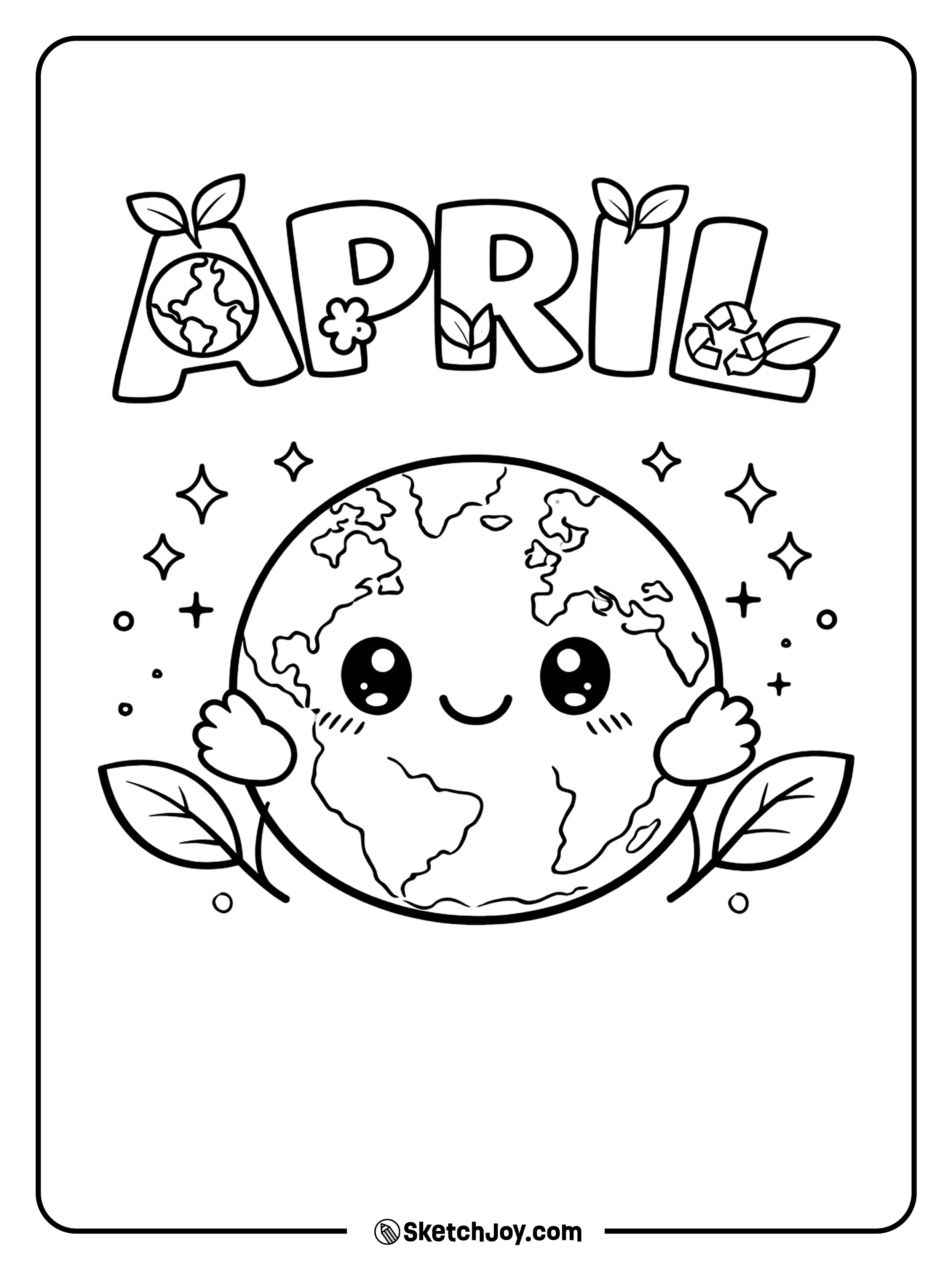 A happy globe face shines with stars and leaves around it.