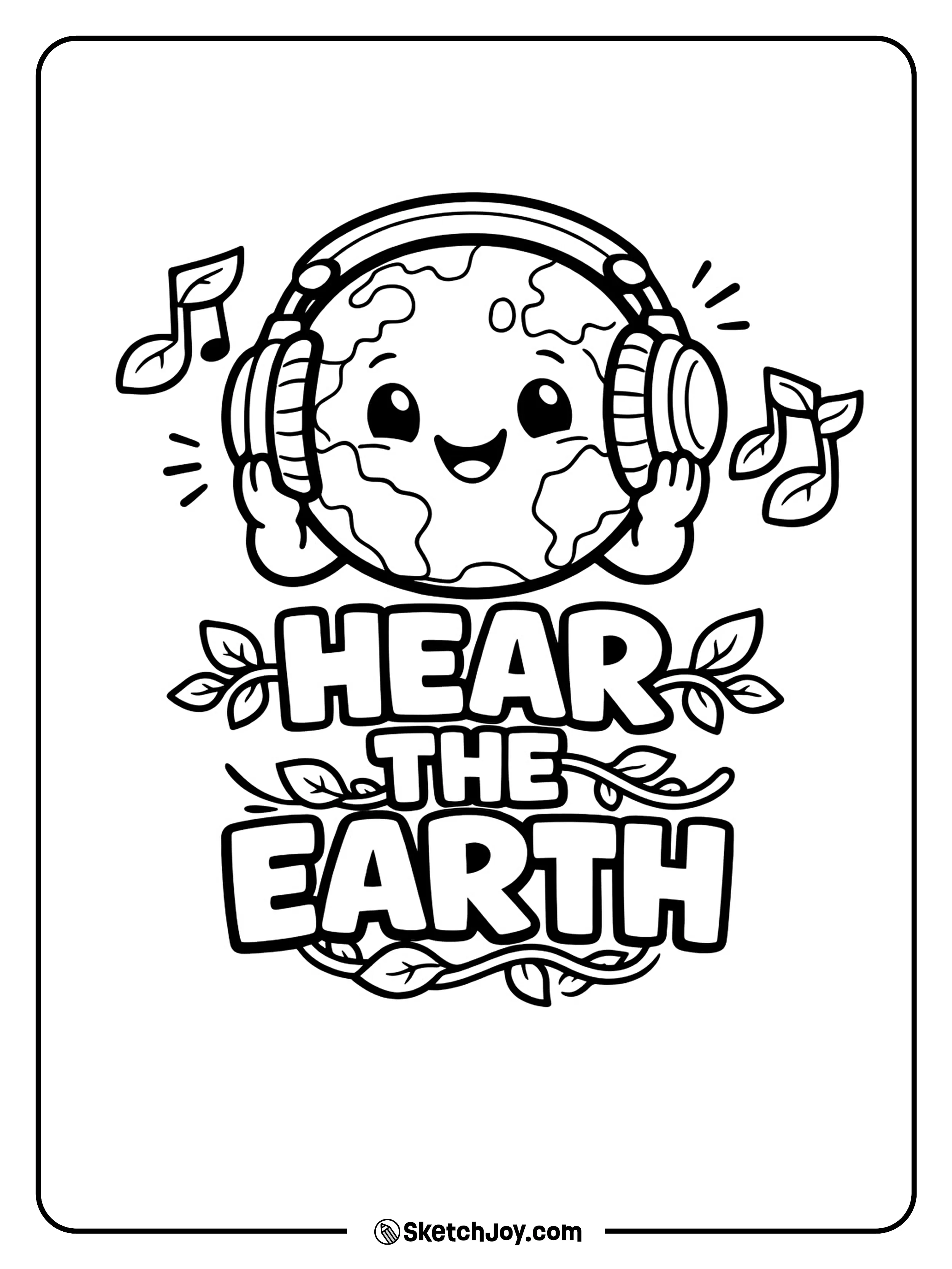 A cool Earth listens to nature with a fun and playful look.