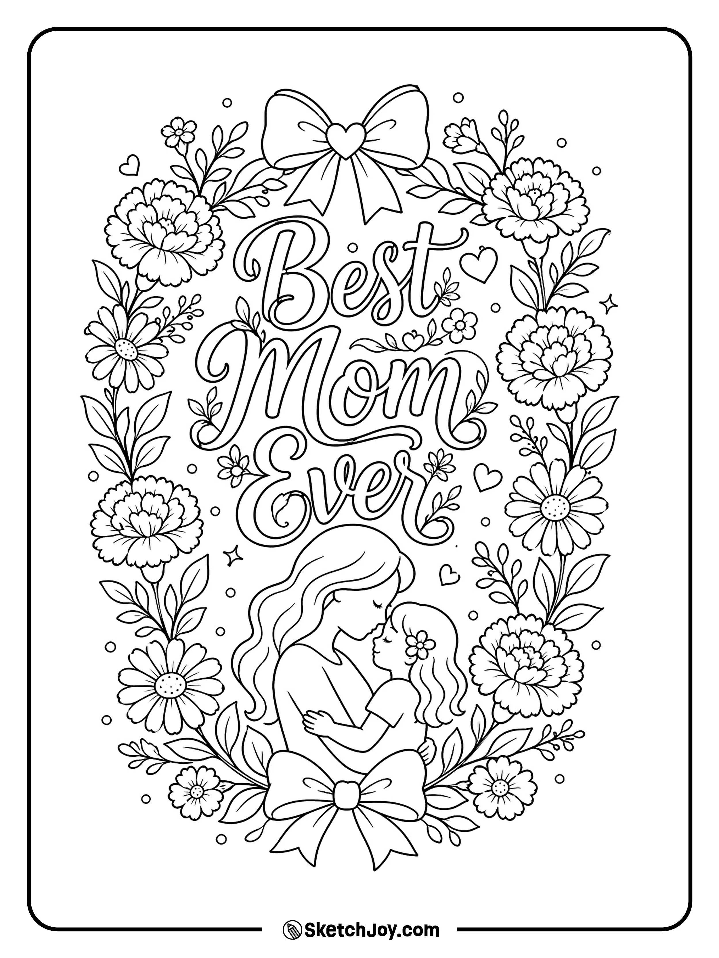 A beautiful wreath frames a loving message for mom.