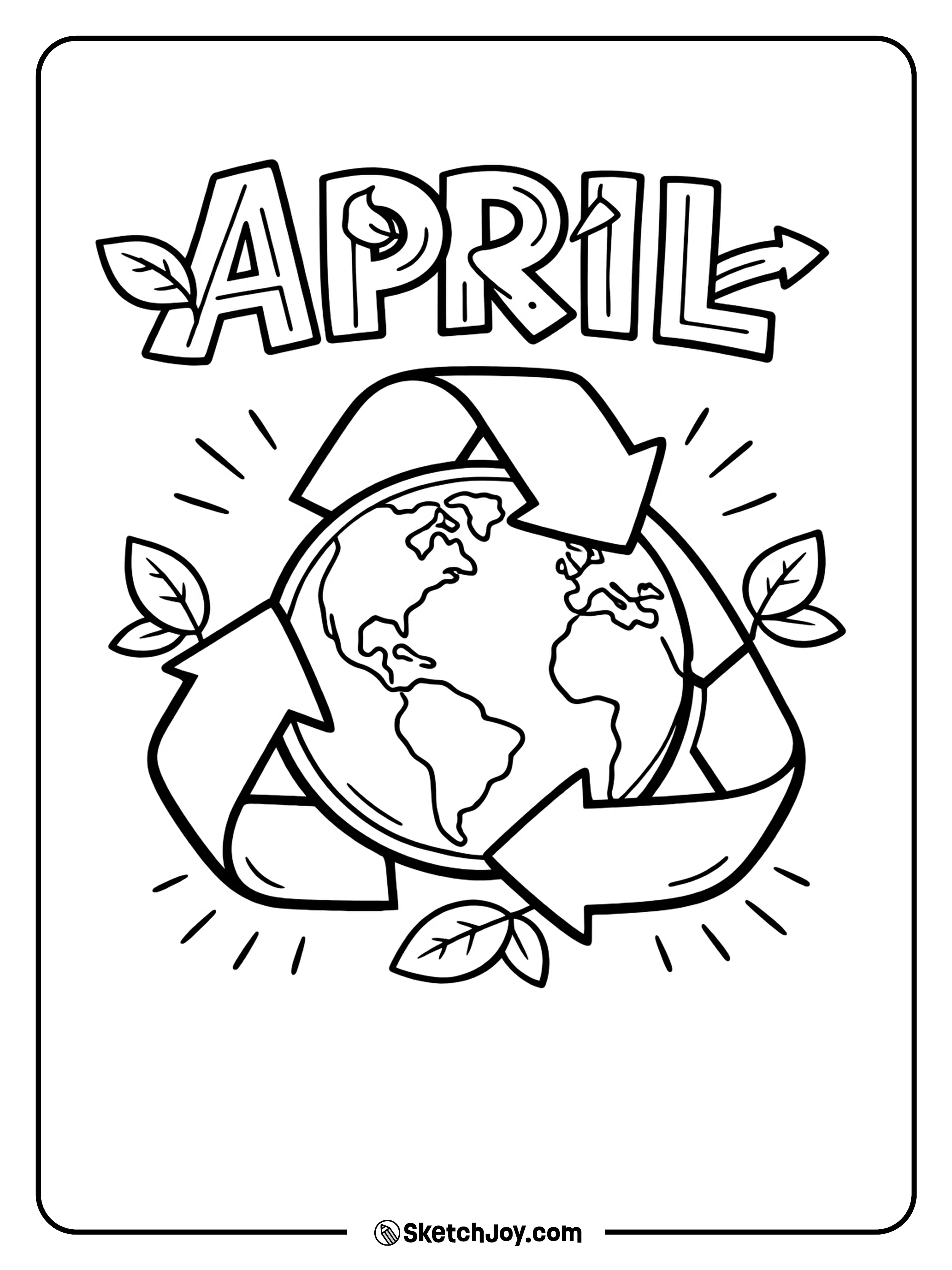 A globe is framed by big recycle arrows and leaves.