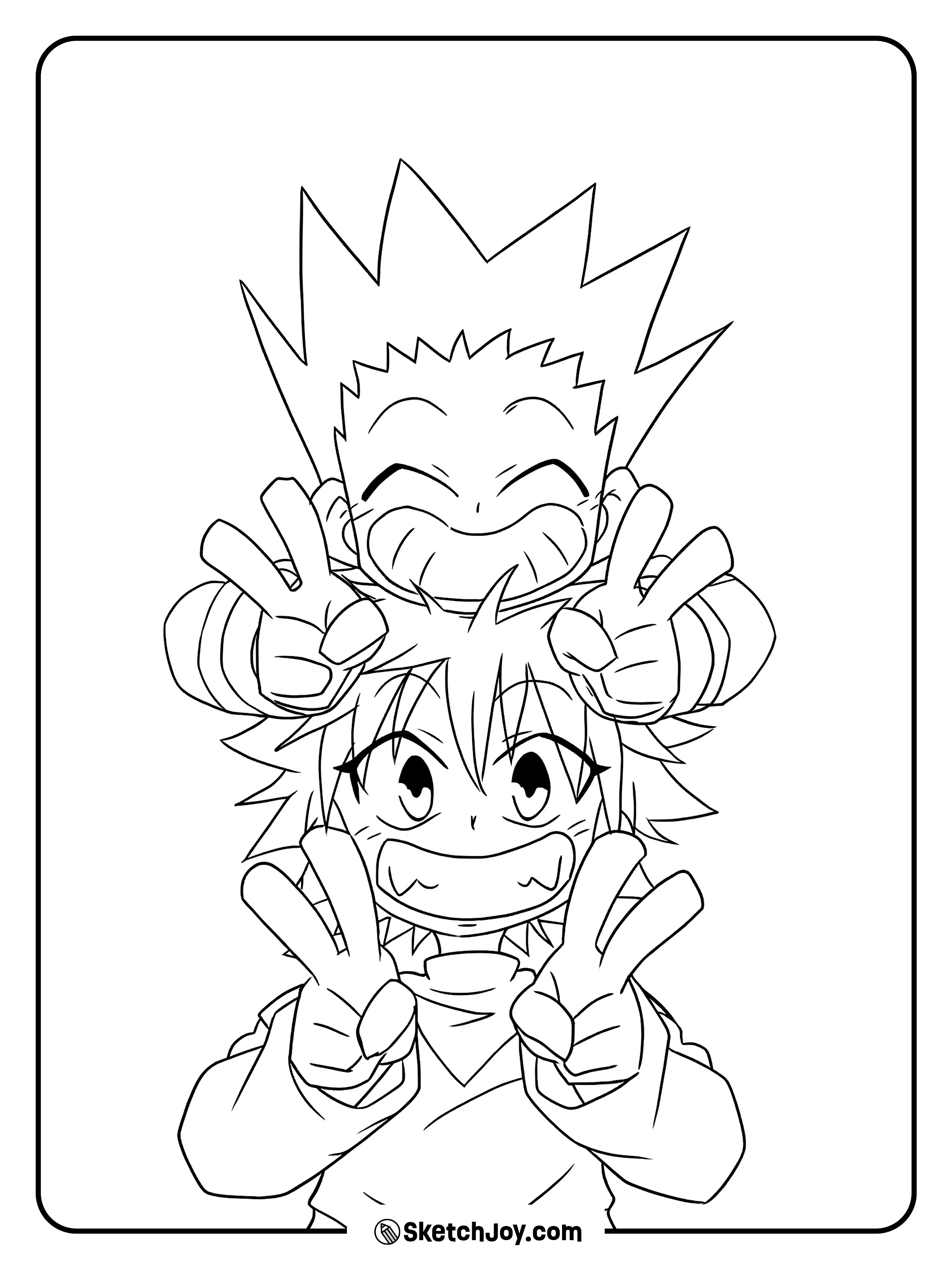 Gon and Killua make happy peace signs in this cute and playful Hunter x Hunter pose.