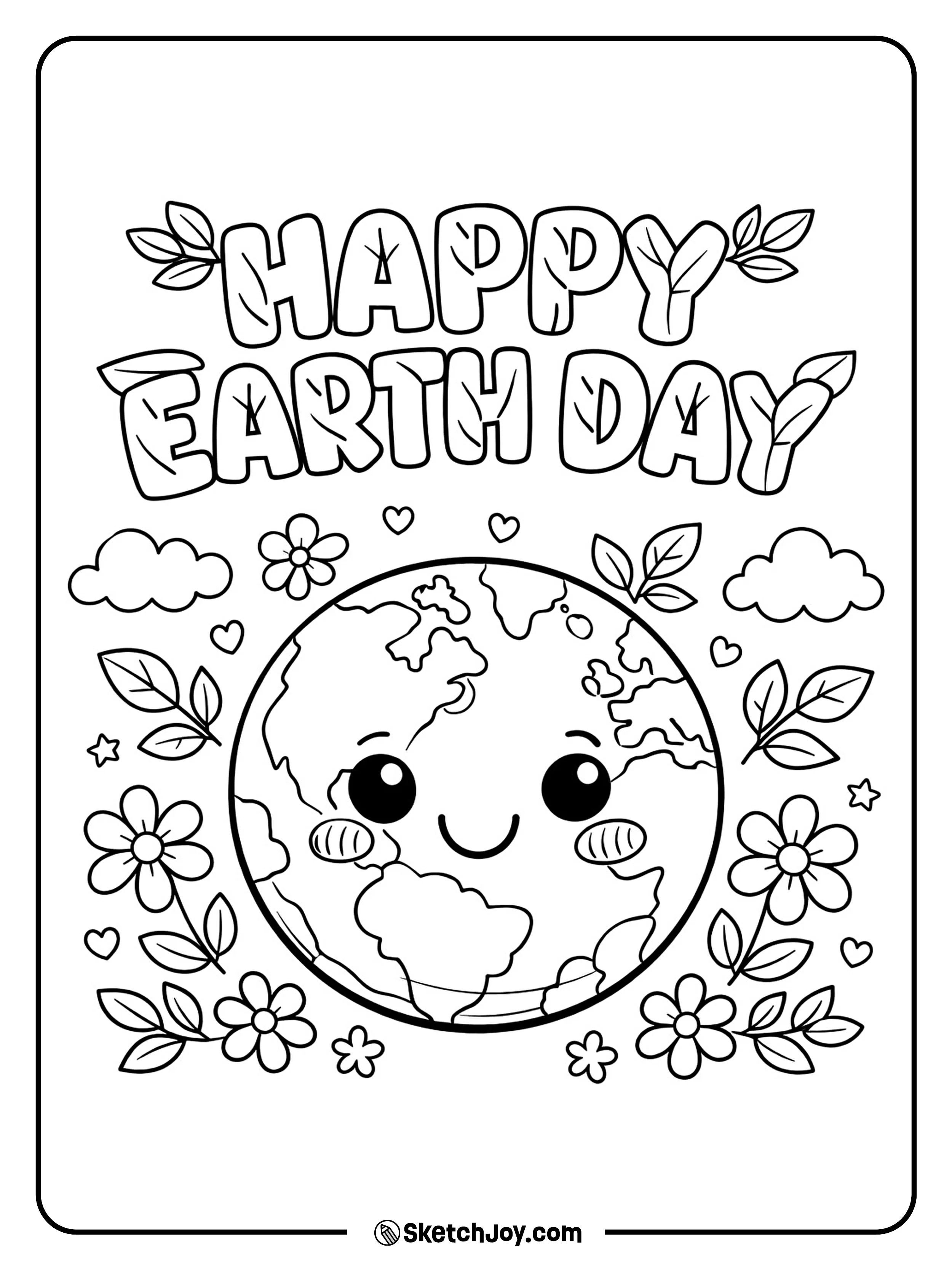 A happy Earth smiles with flowers and leaves all around it.