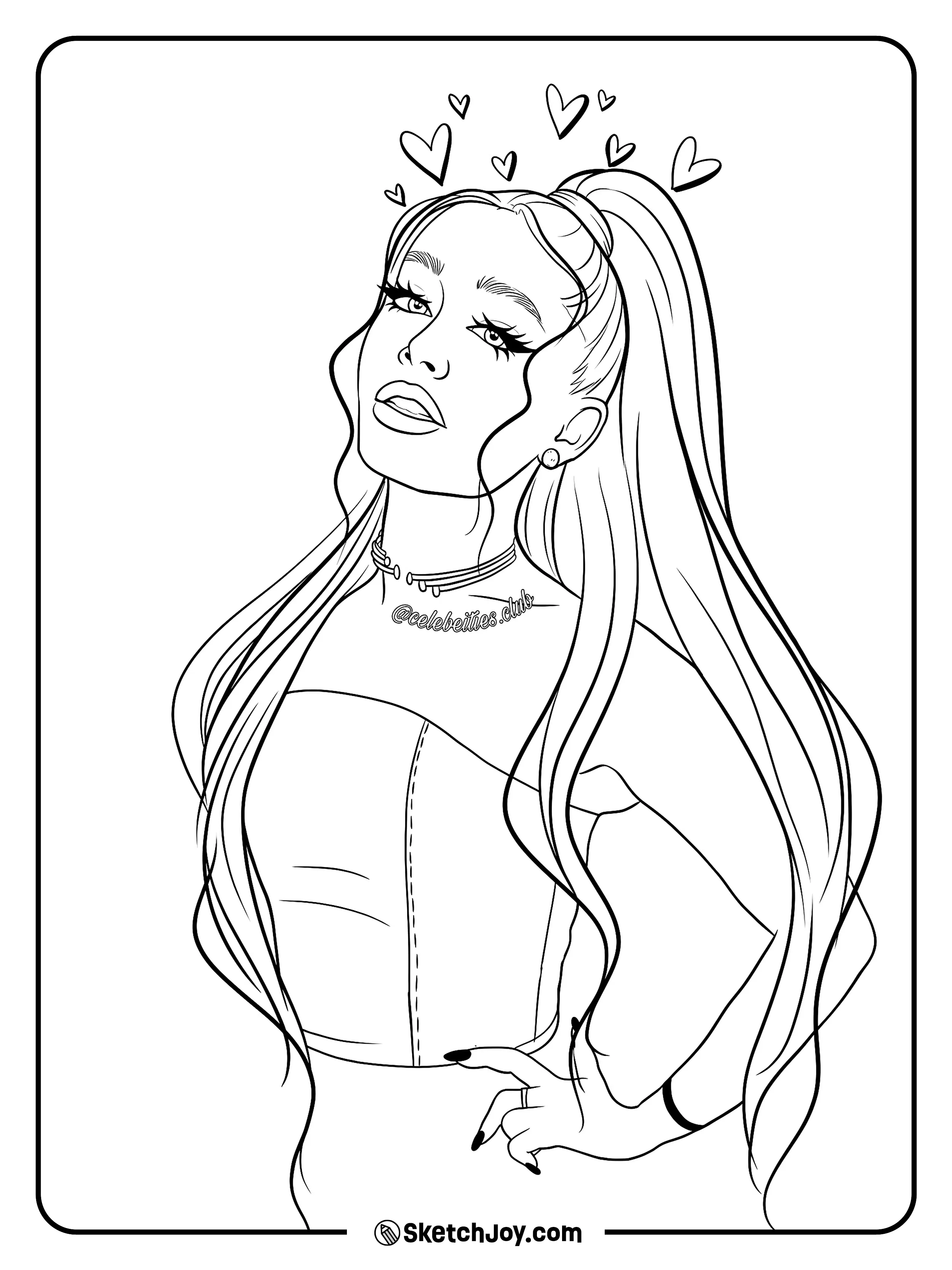A lovely portrait with a high ponytail and hearts floating above.
