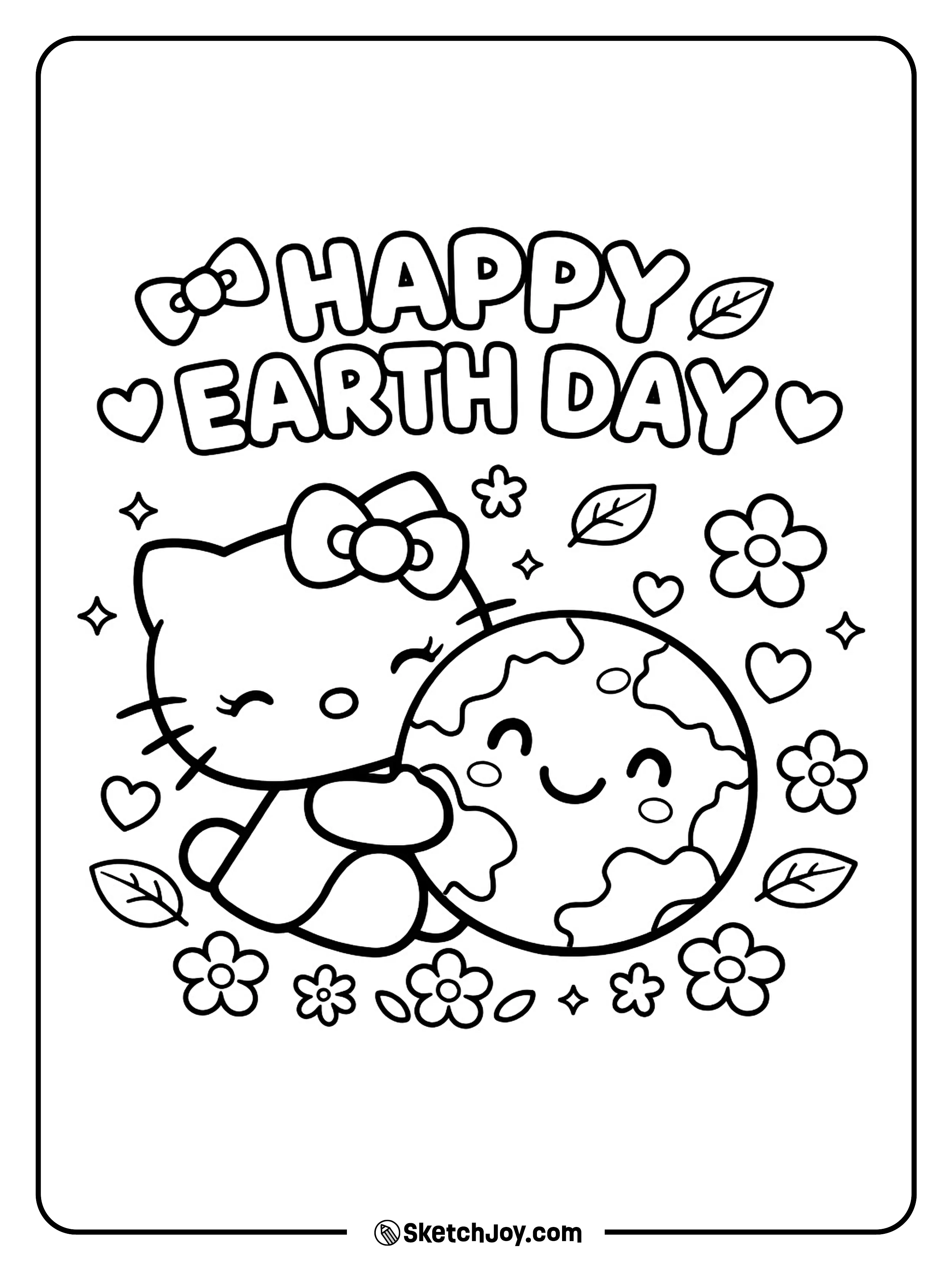 Hello Kitty hugs the Earth with a sweet and kind look.