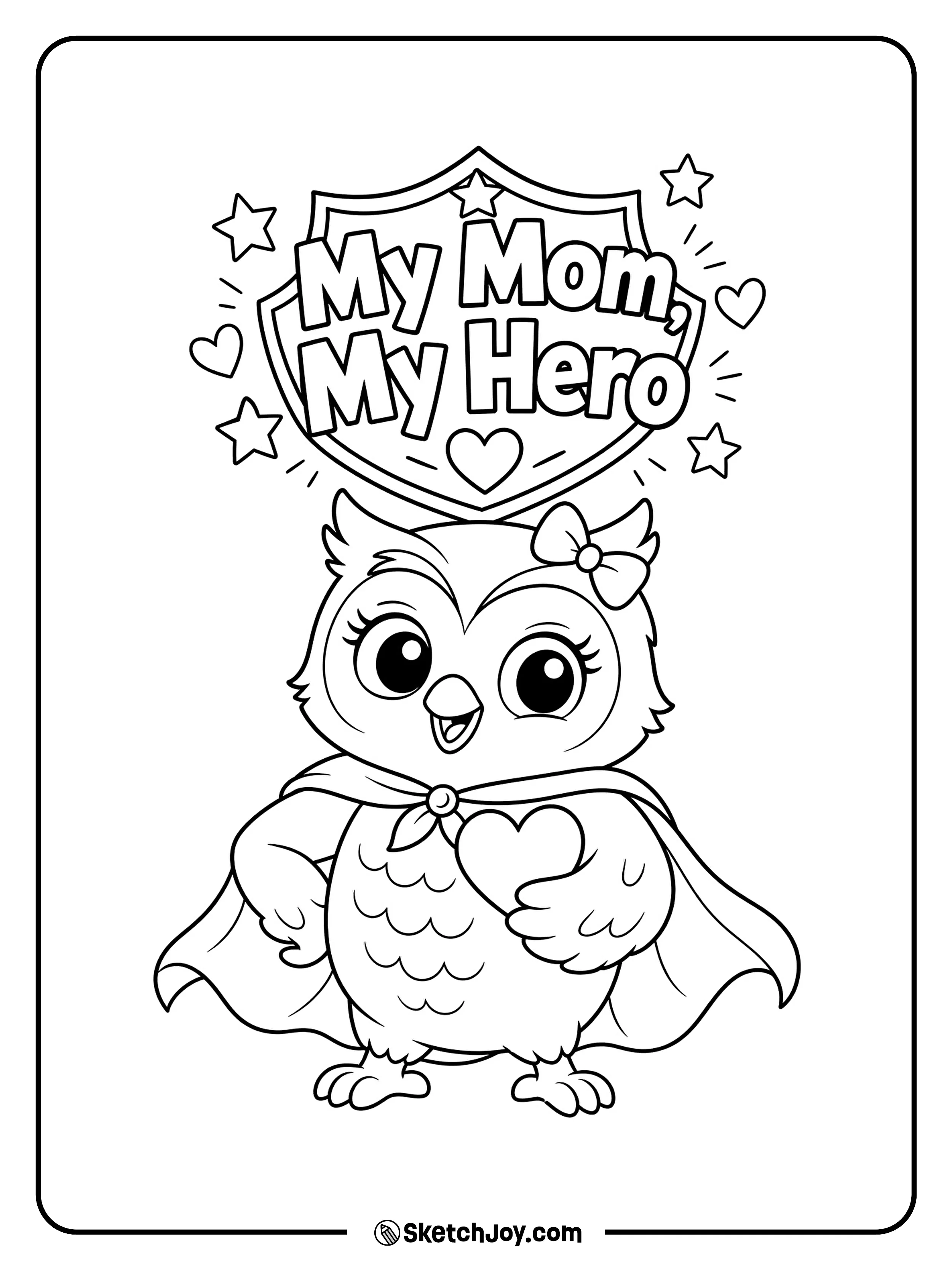 A wise owl mom looks proud and full of love.