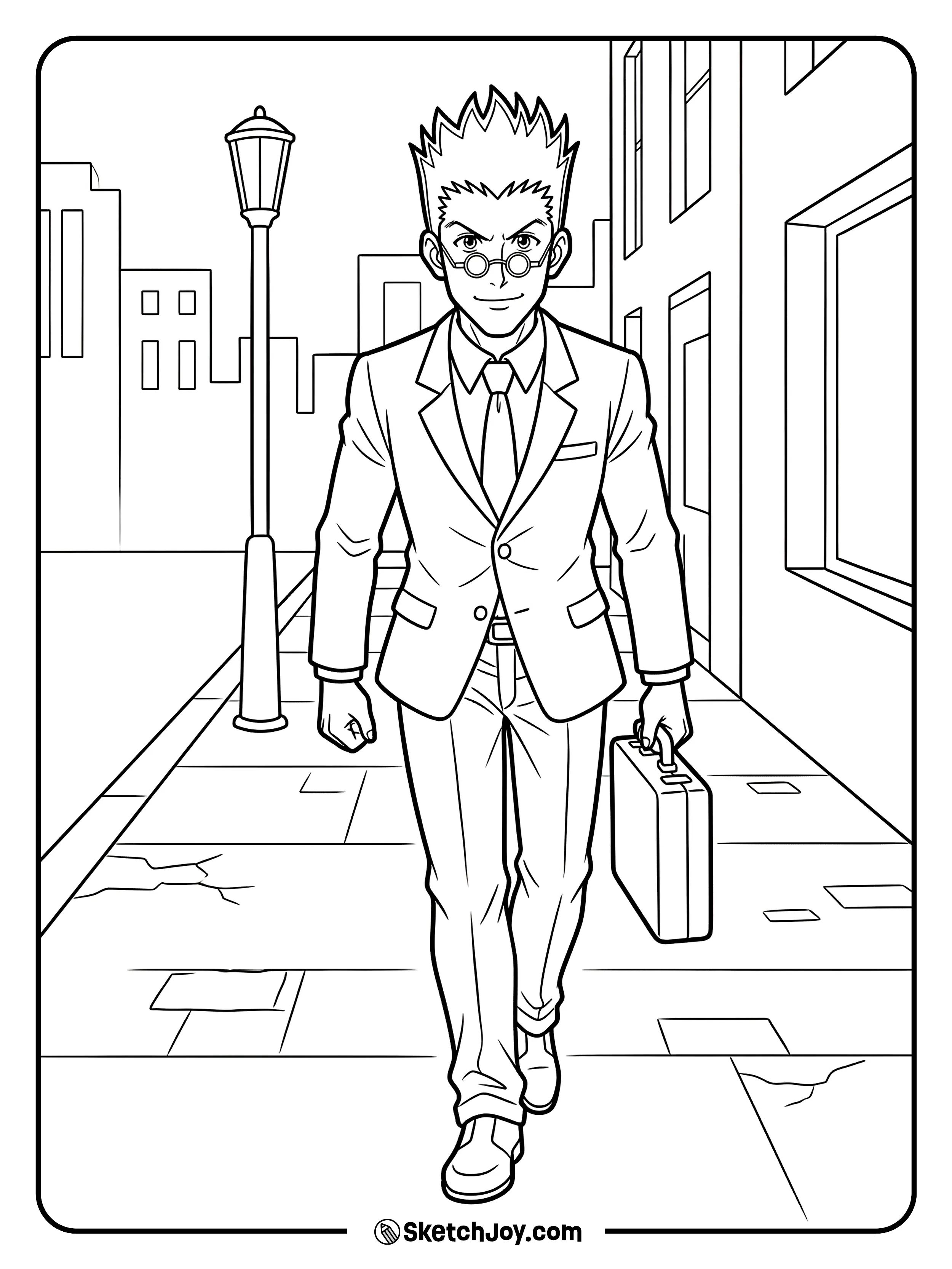 Leorio strides forward with his briefcase and a bold, caring spirit.