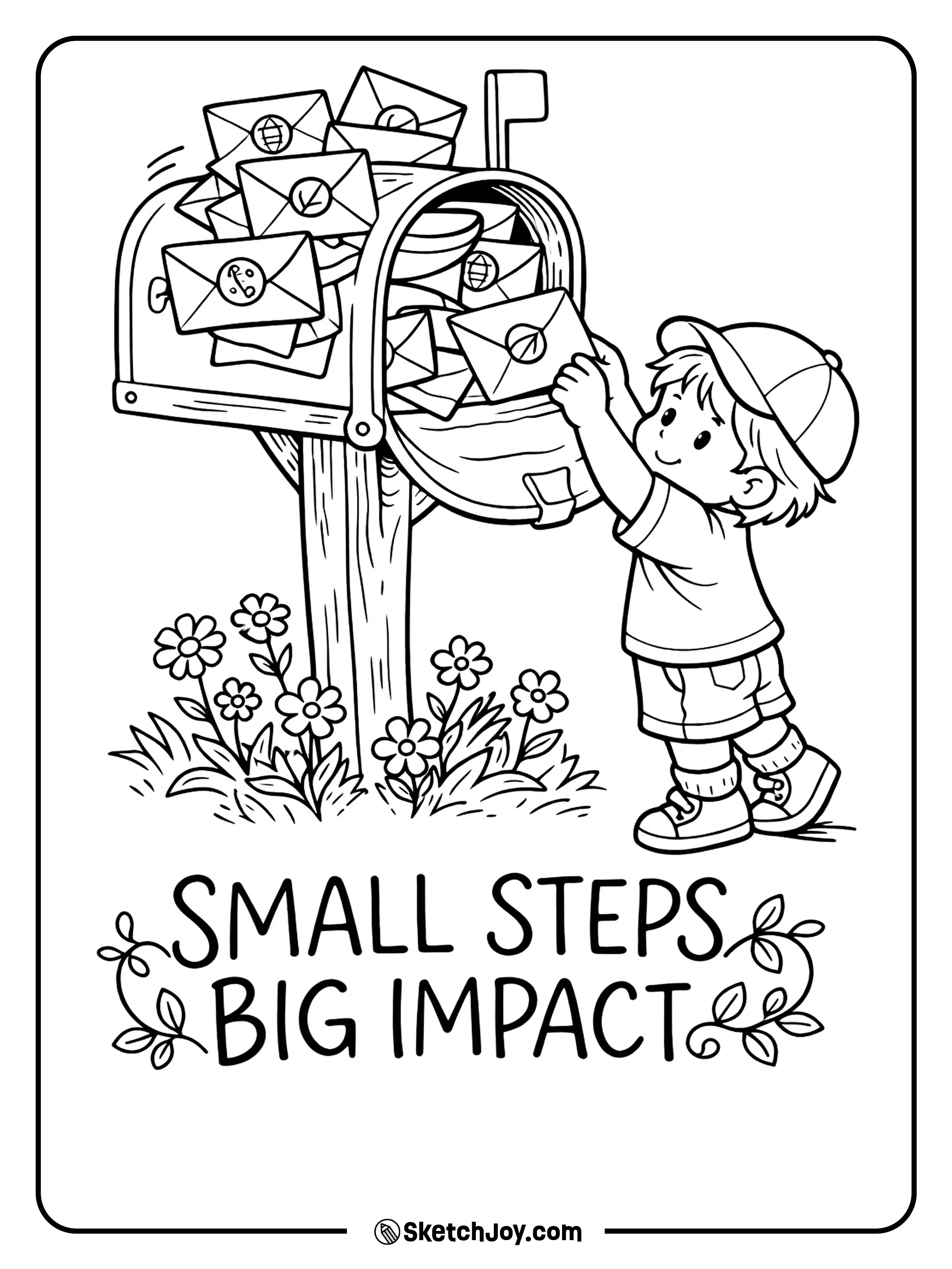 Letters with green ideas fill a mailbox for the Earth.