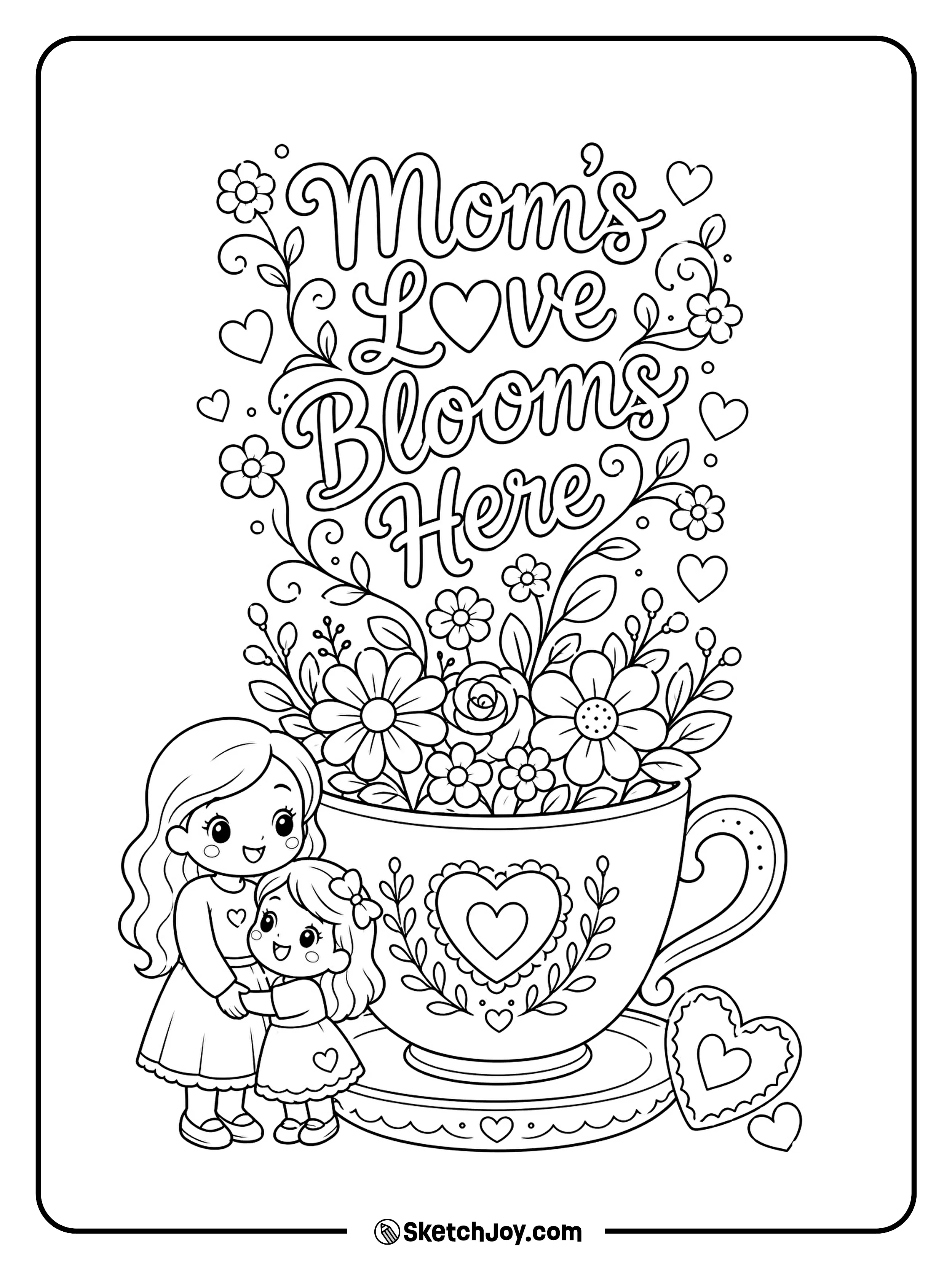 A sweet tea cup scene shows love blooming for mom.