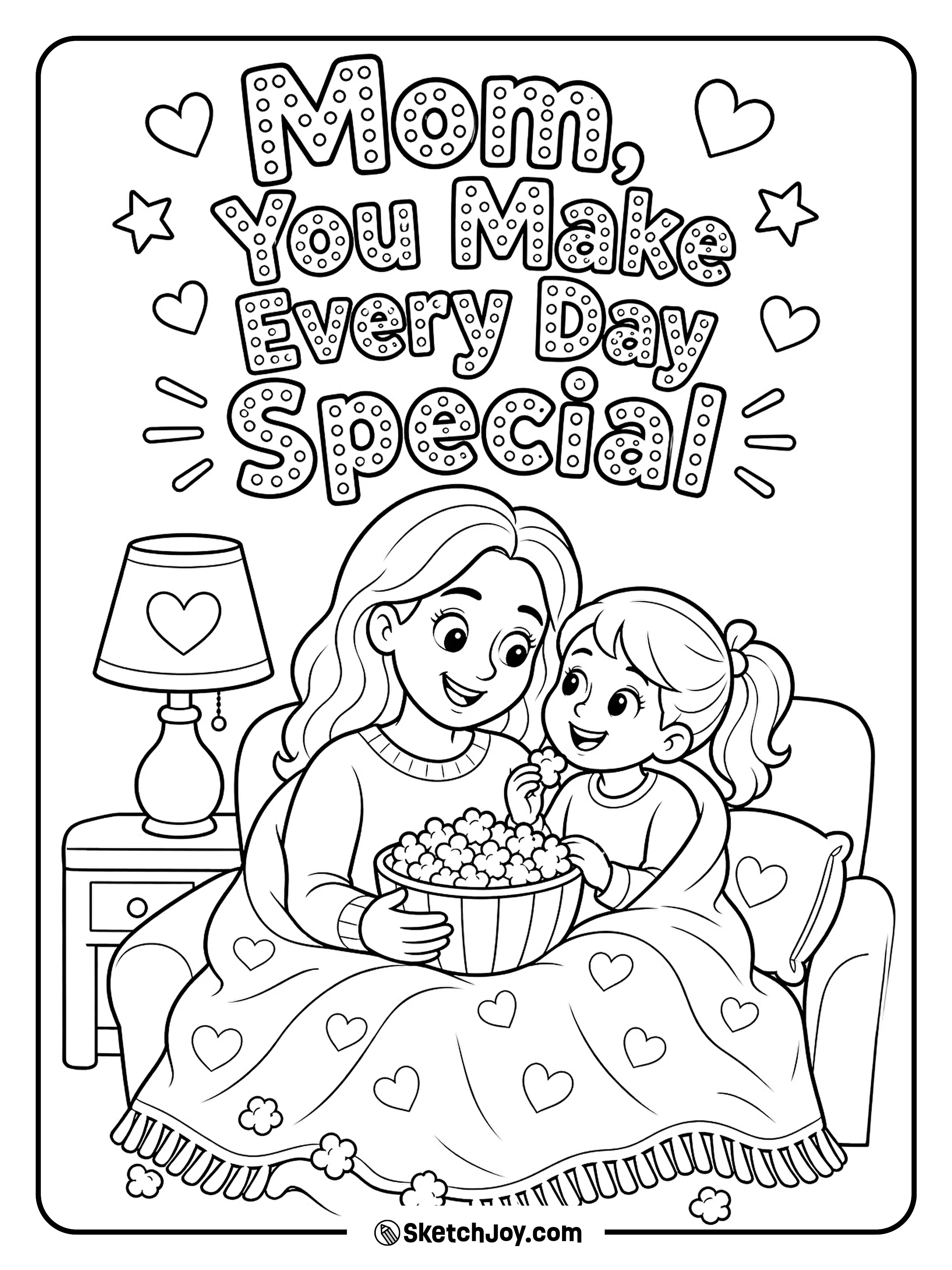 Mom and child enjoy a cozy movie night on the couch.