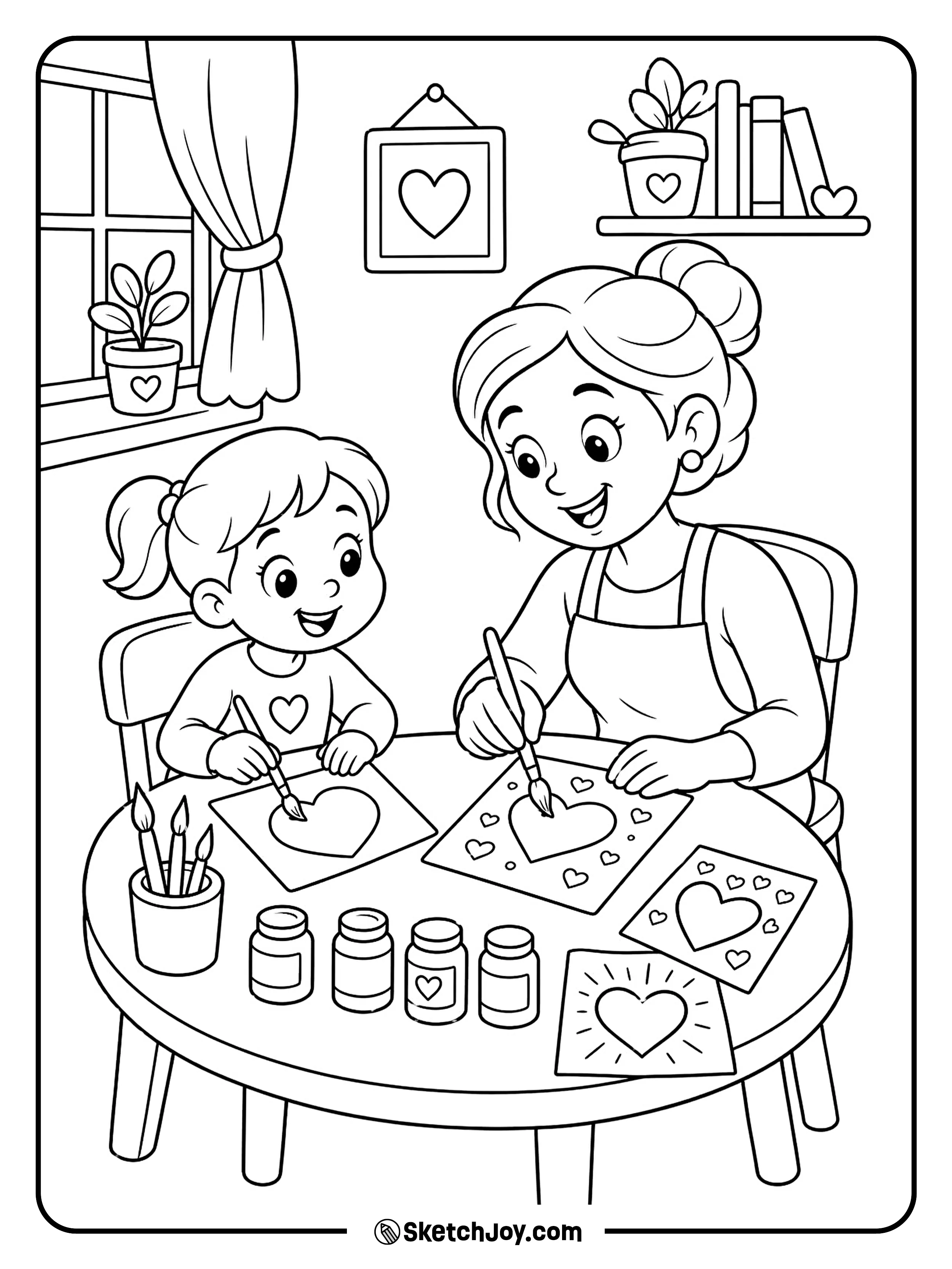 Mom and child paint together at a small art table.