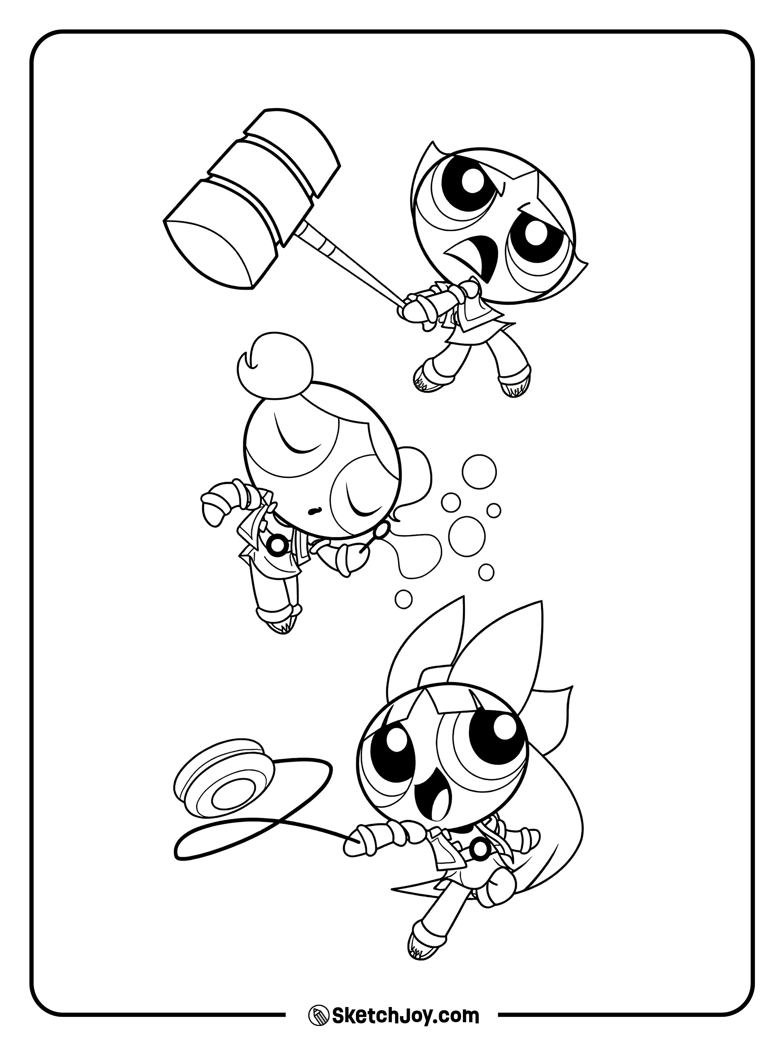 The trio strikes fun action poses in cute hero outfits.