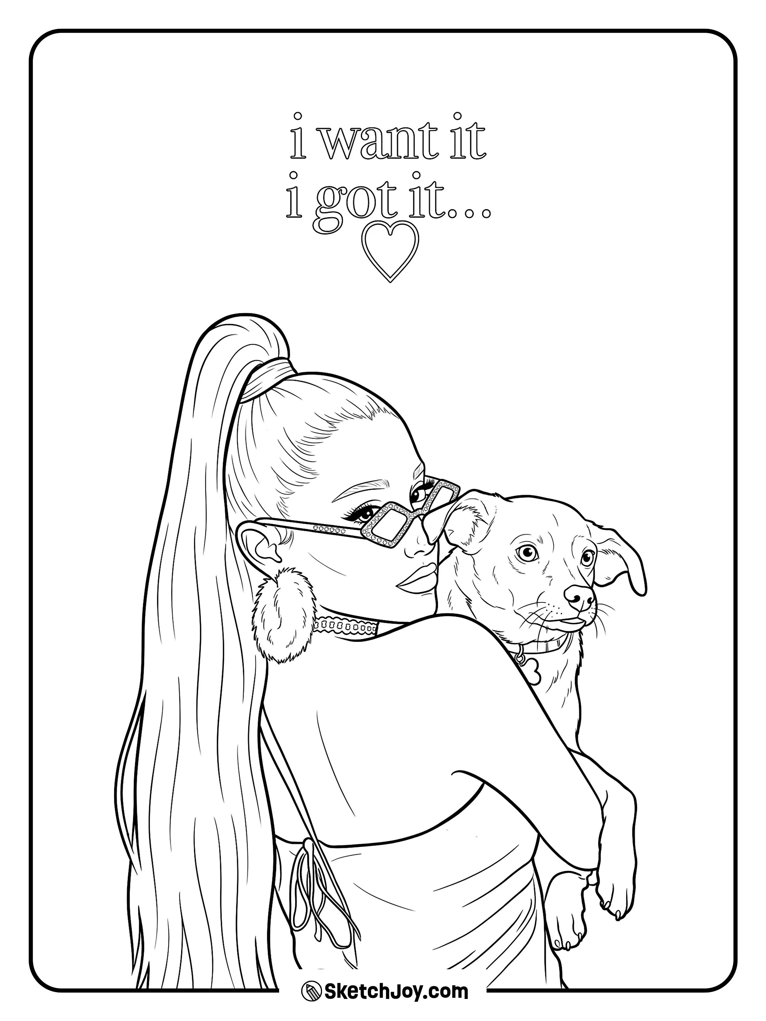 A fun portrait with big sunglasses, fluffy earrings, and a sweet puppy.