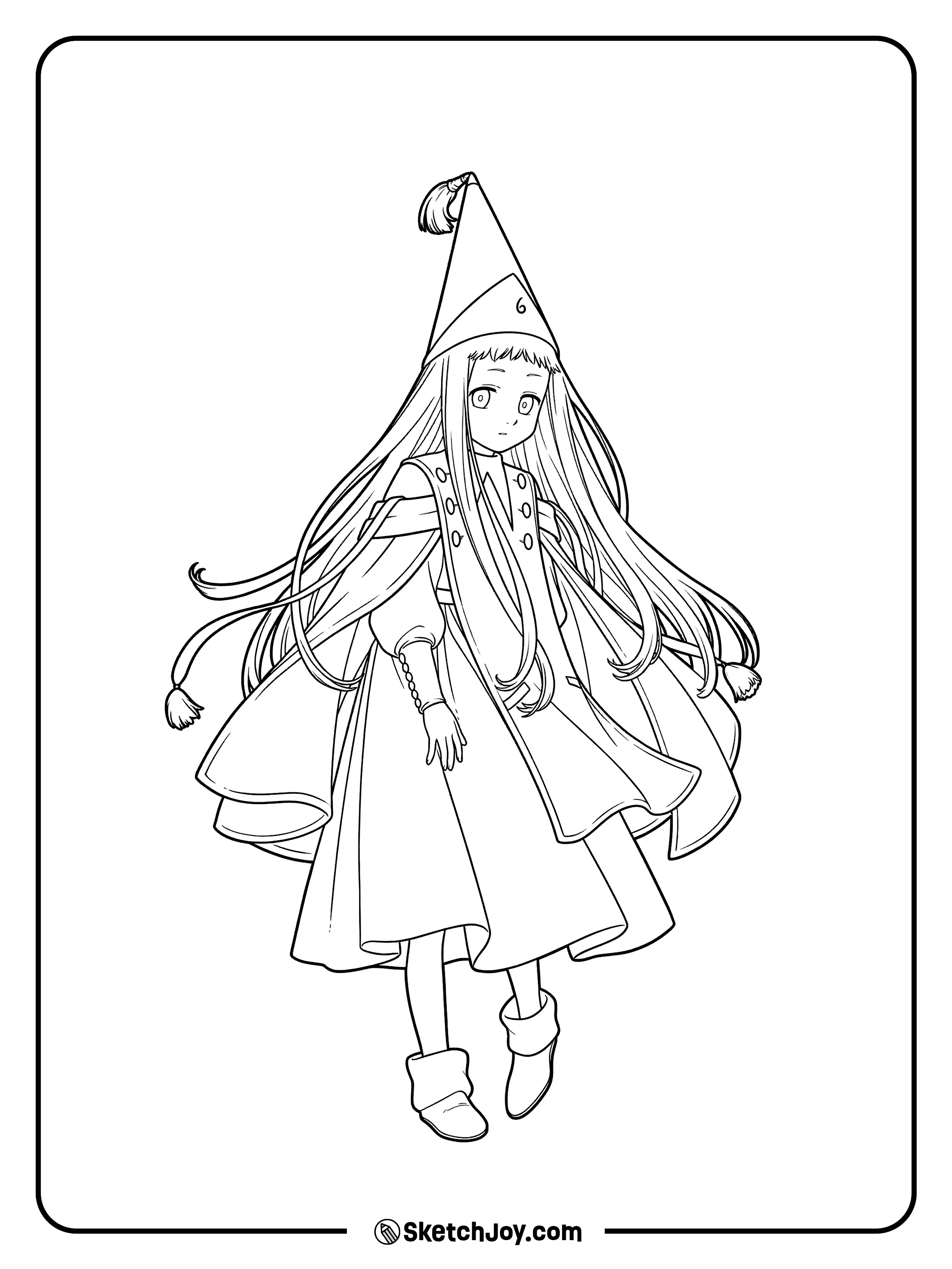 Richeh stands quietly as her long hair and soft robe flow around her.