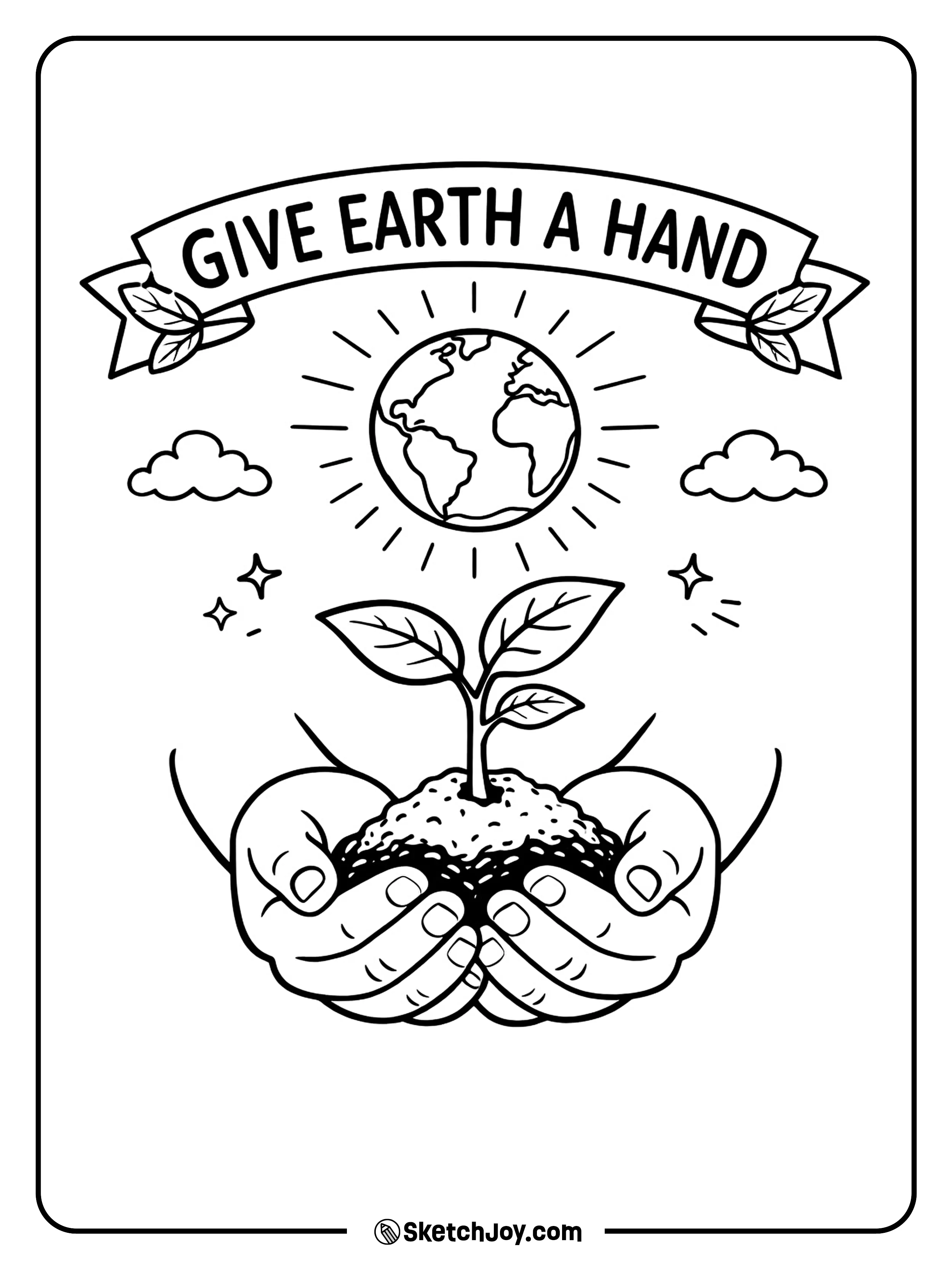 Small hands lift a seedling with care and hope.