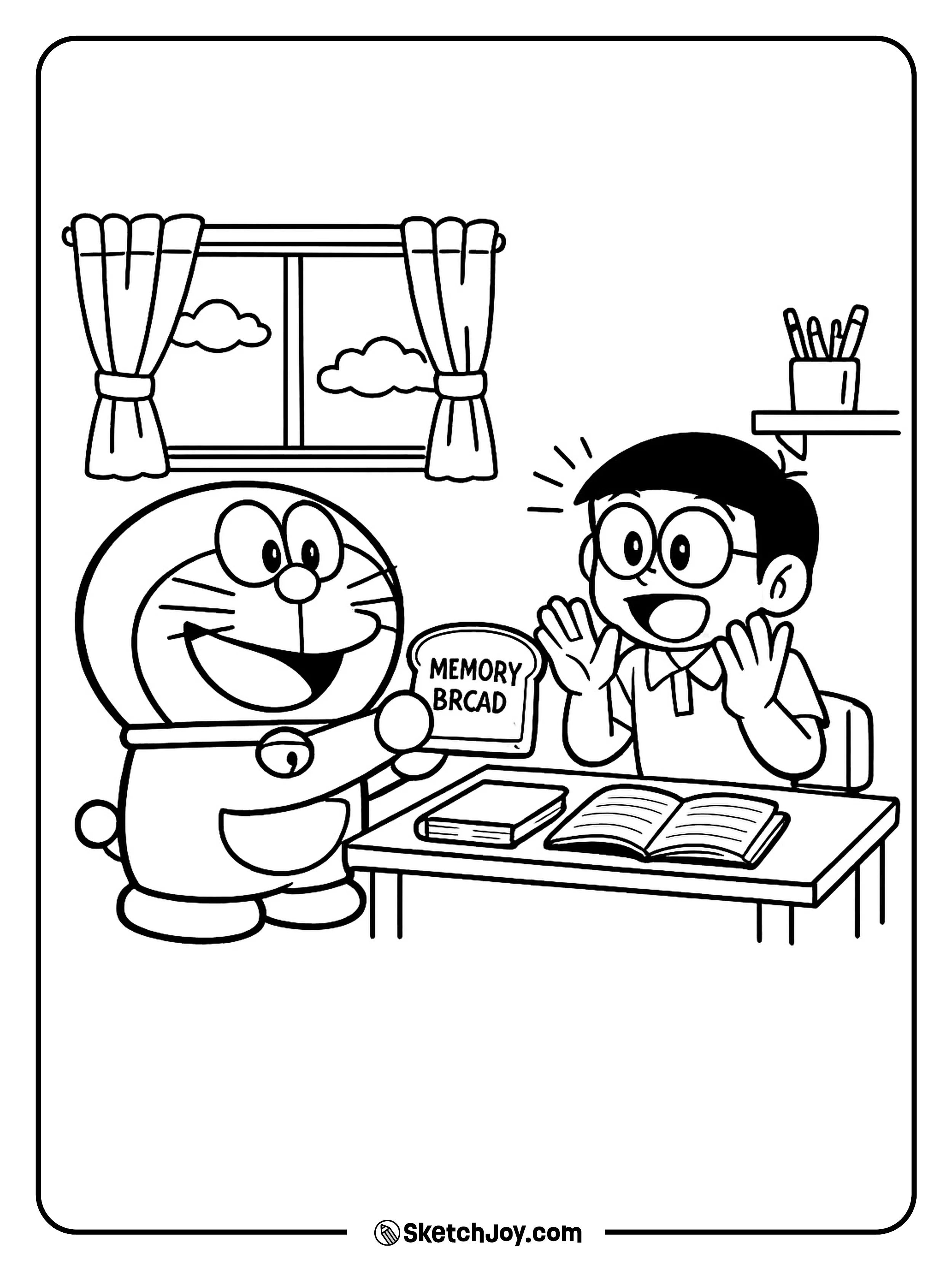 Doraemon gives Nobita a funny study tool from the future.