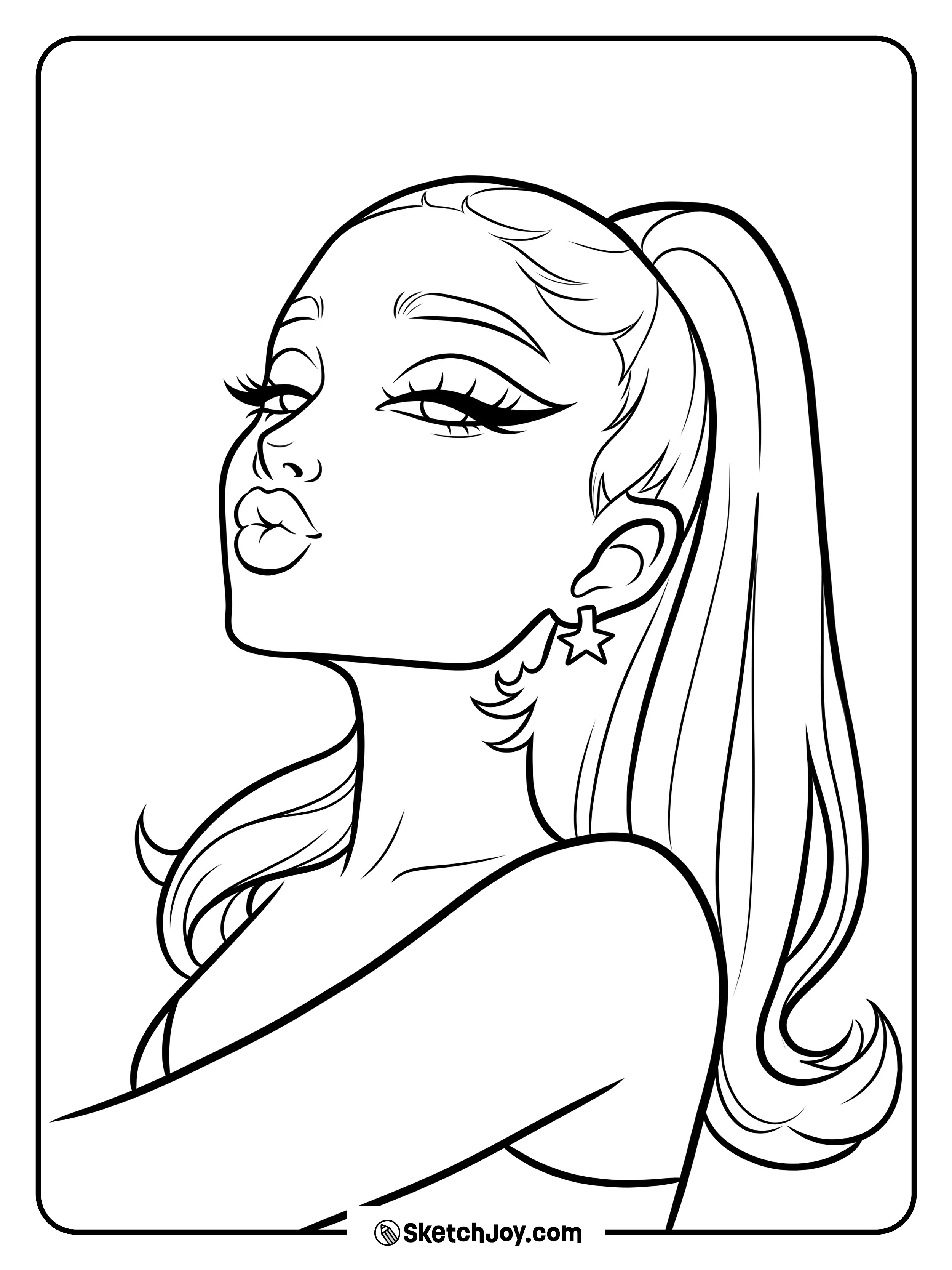 A close side portrait with bold lashes and a star earring.