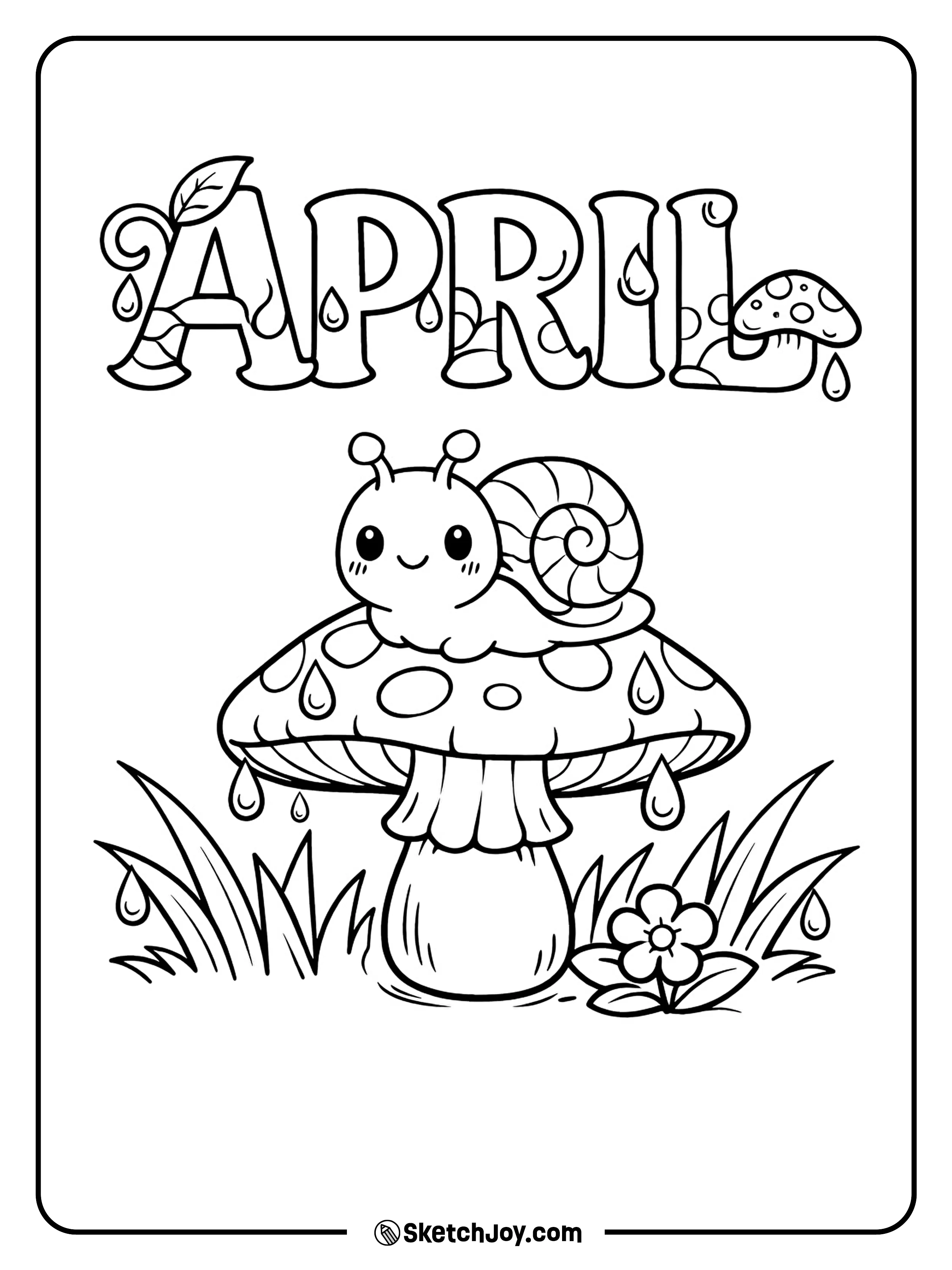 A cute snail sits on a mushroom after the rain.