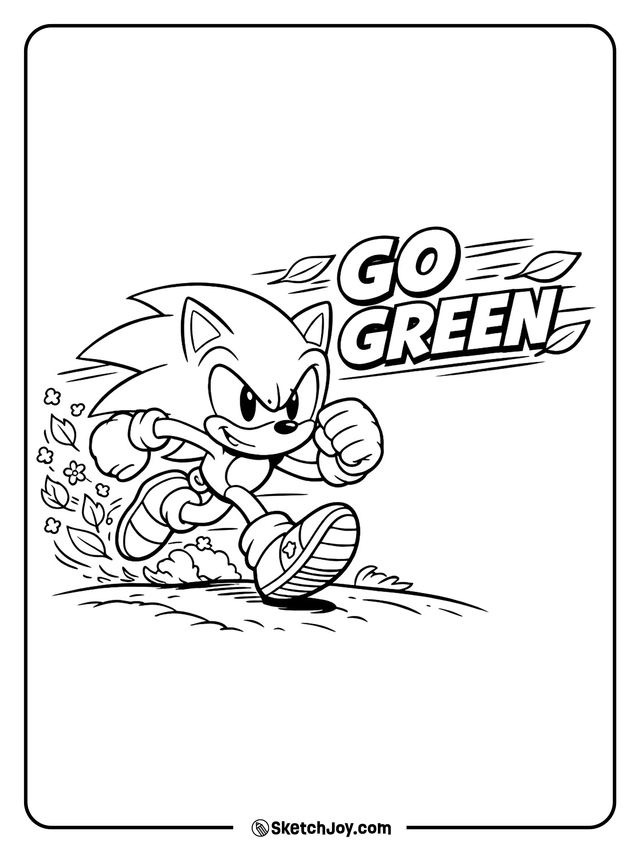 Sonic runs fast with leaves flying behind him.