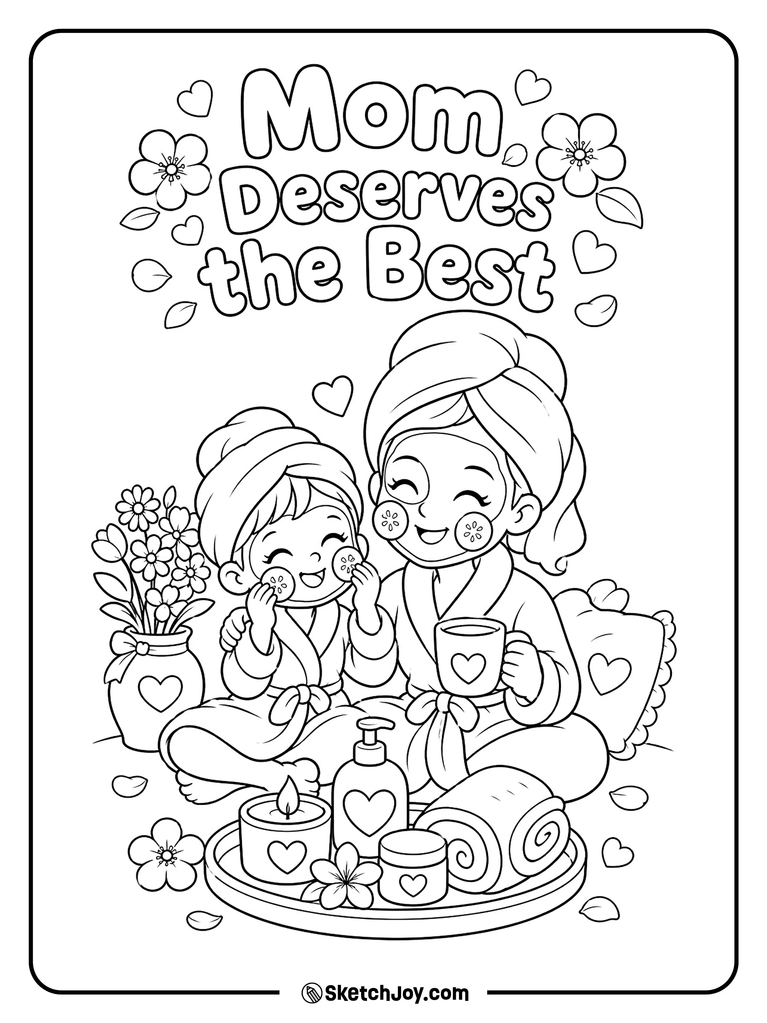 Mom relaxes with her child during a fun spa moment at home.