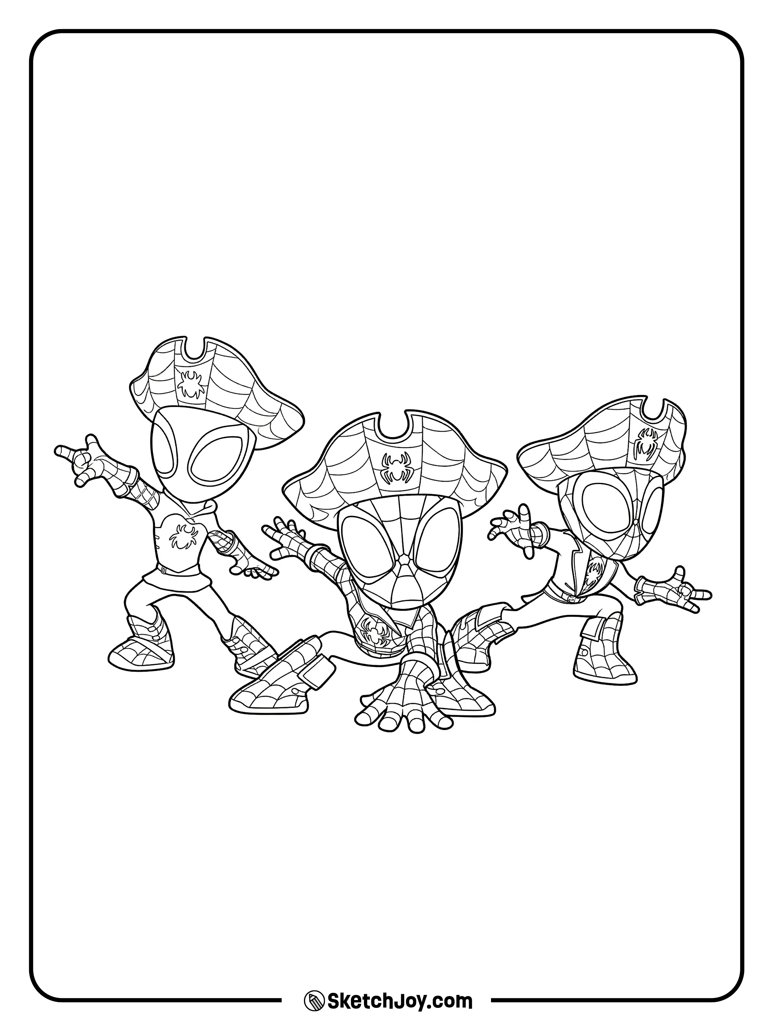 The Spidey team strikes cool pirate poses in matching hats.