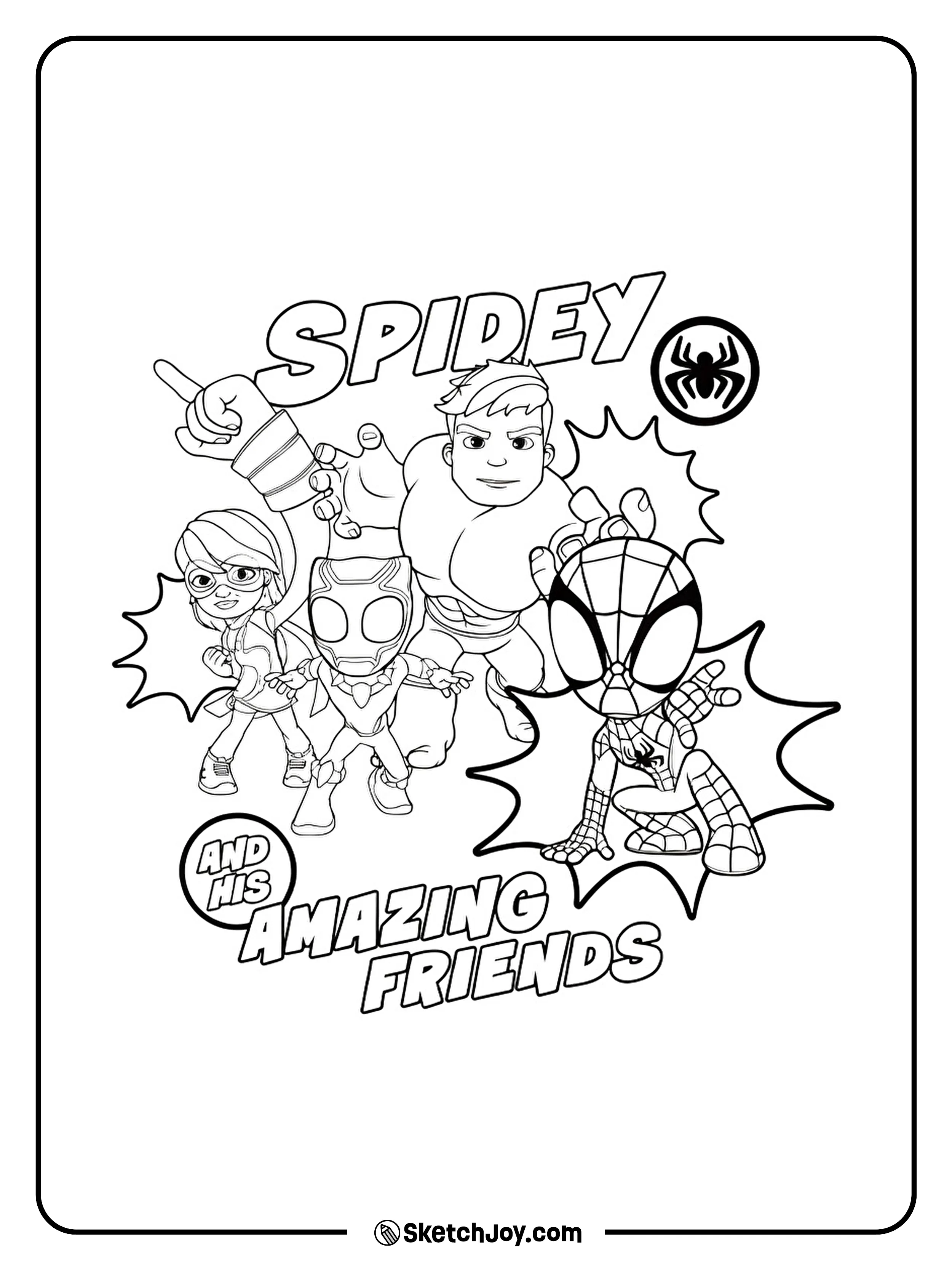 Spidey stands with his amazing friends in a fun team poster design.