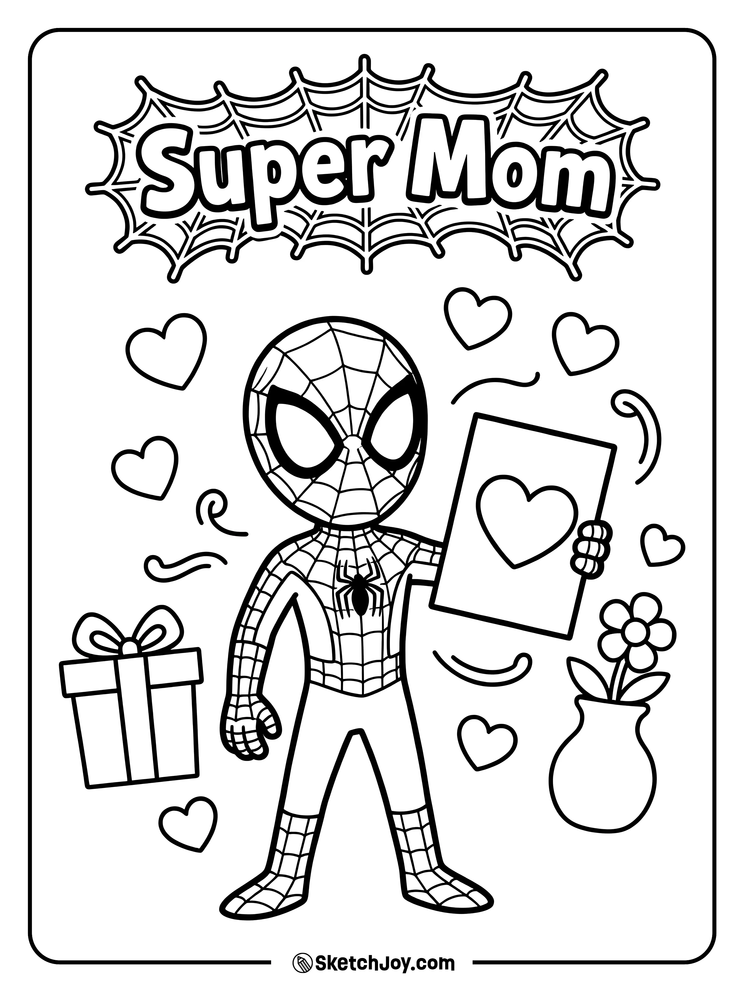 Spidey holds a handmade card full of love for Mom.