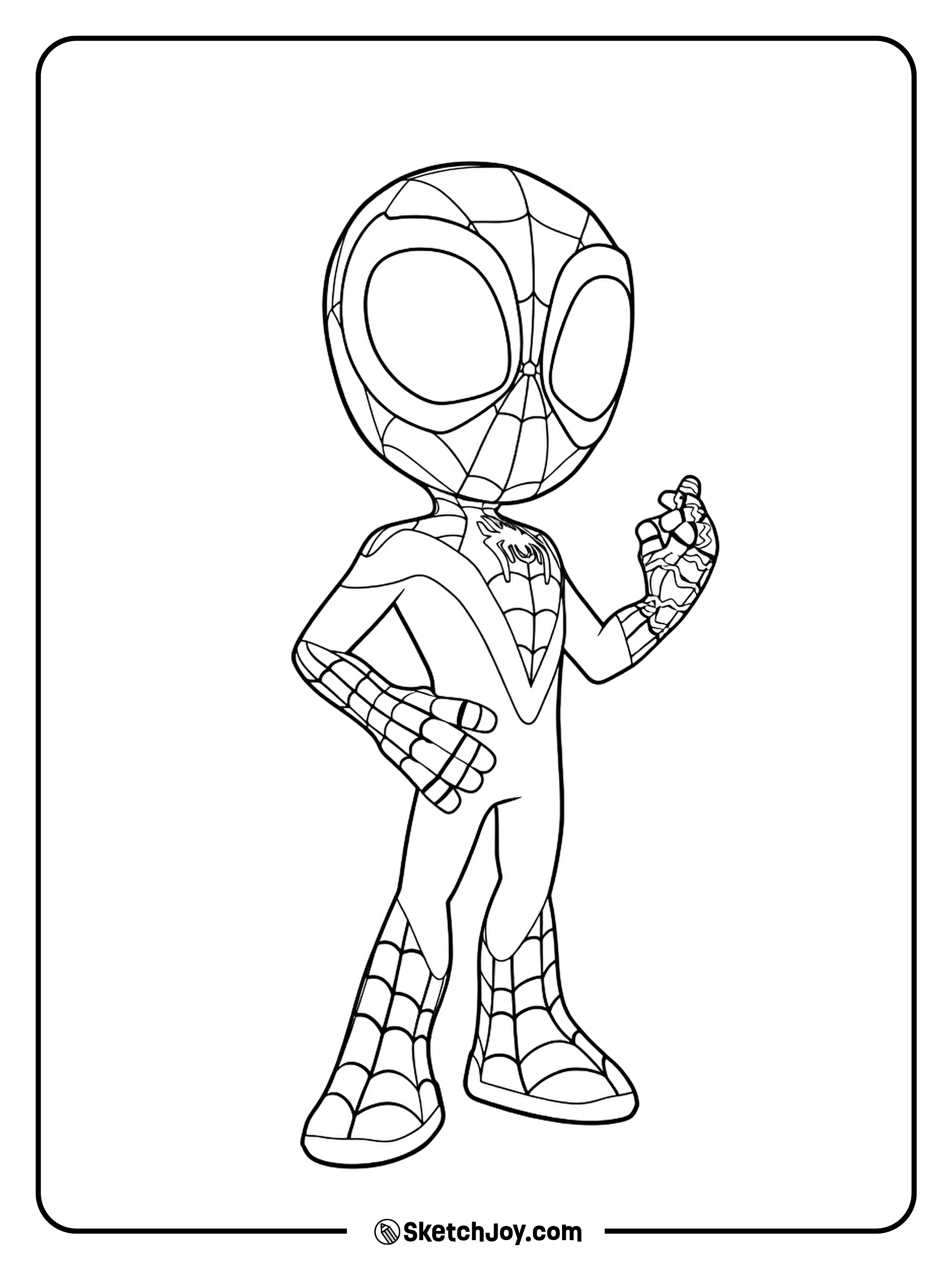 Spin poses with one hand up and a confident smile in his stance.