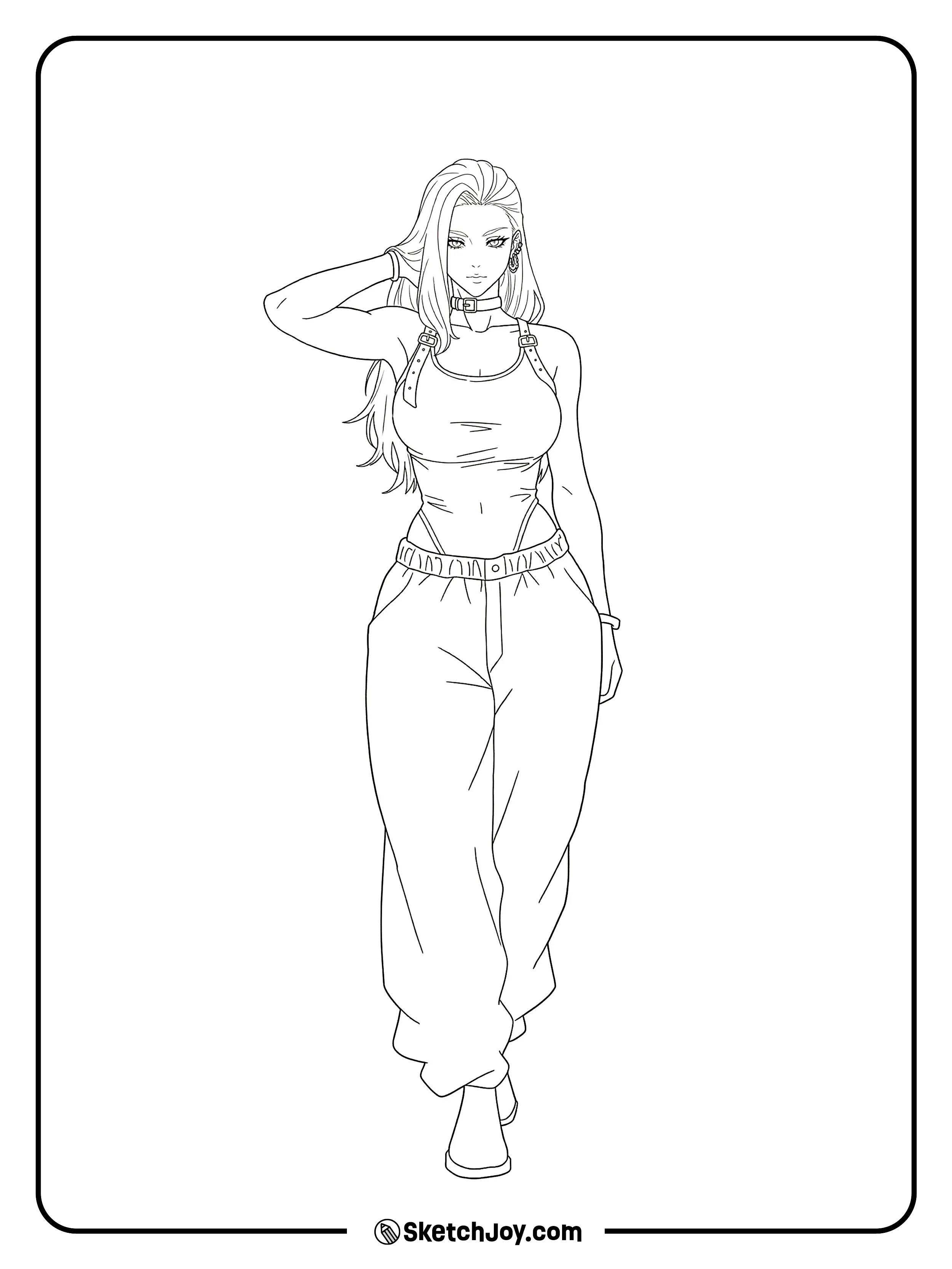 Takako Uro walks forward with a calm face and a stylish pose.