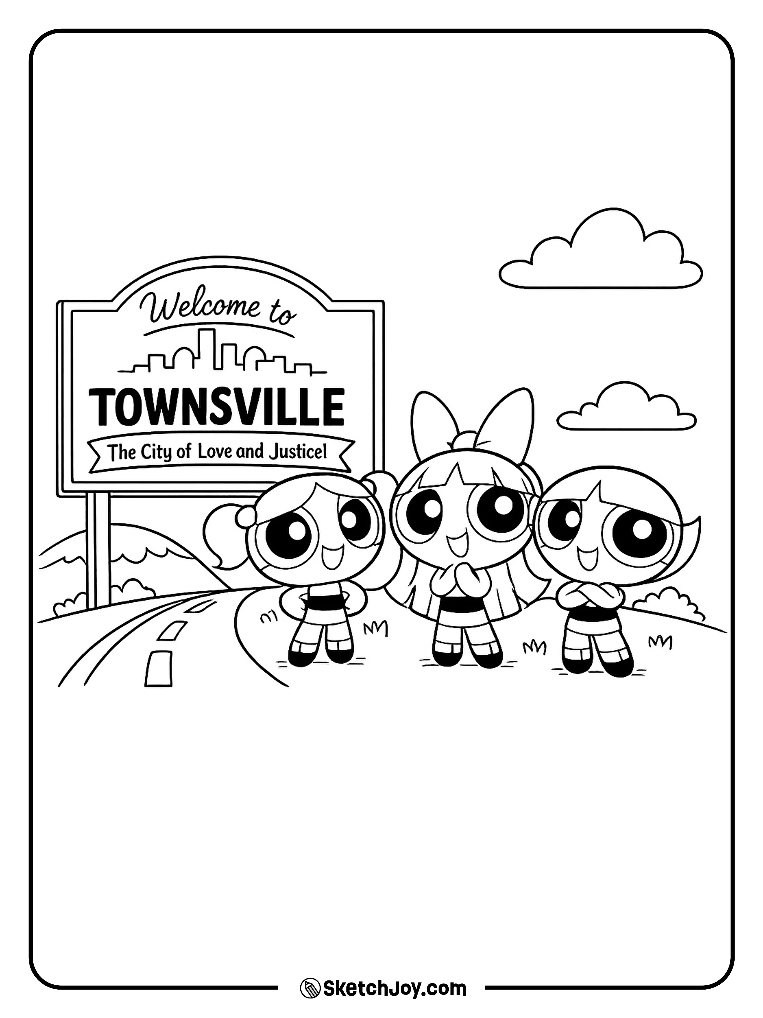 The girls pose proudly near the Townsville sign.