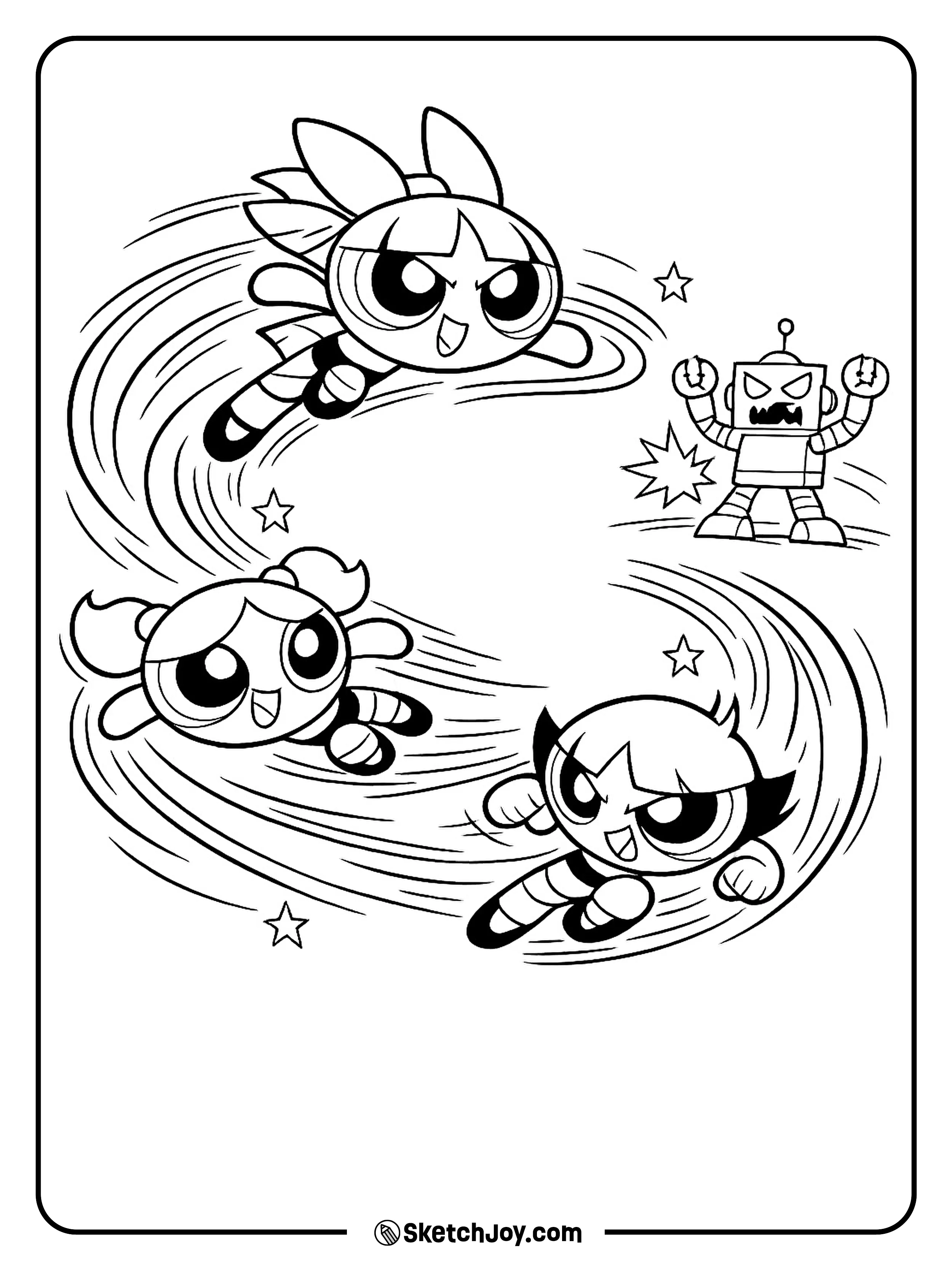 The trio spin together in a fun team attack.