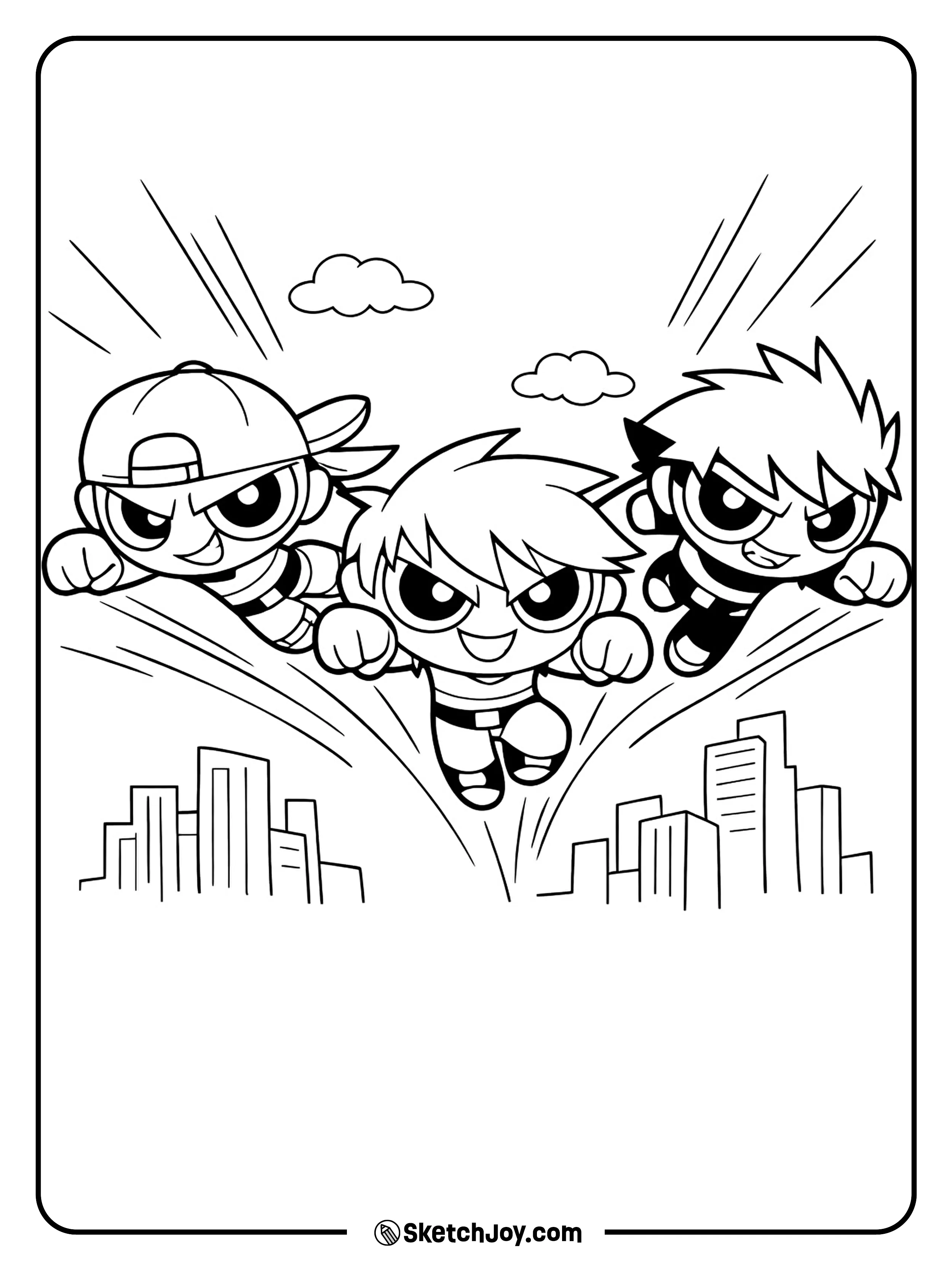 The Rowdyruff Boys rush forward with trouble on their minds.