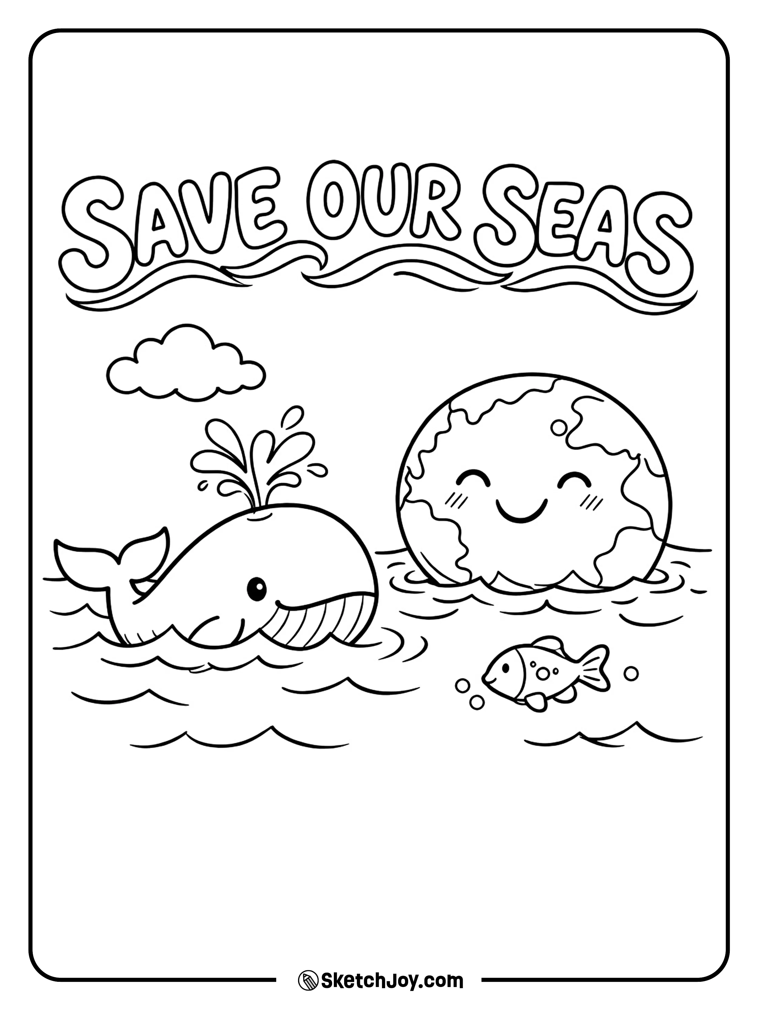 A whale rises near the Earth in a calm sea view.