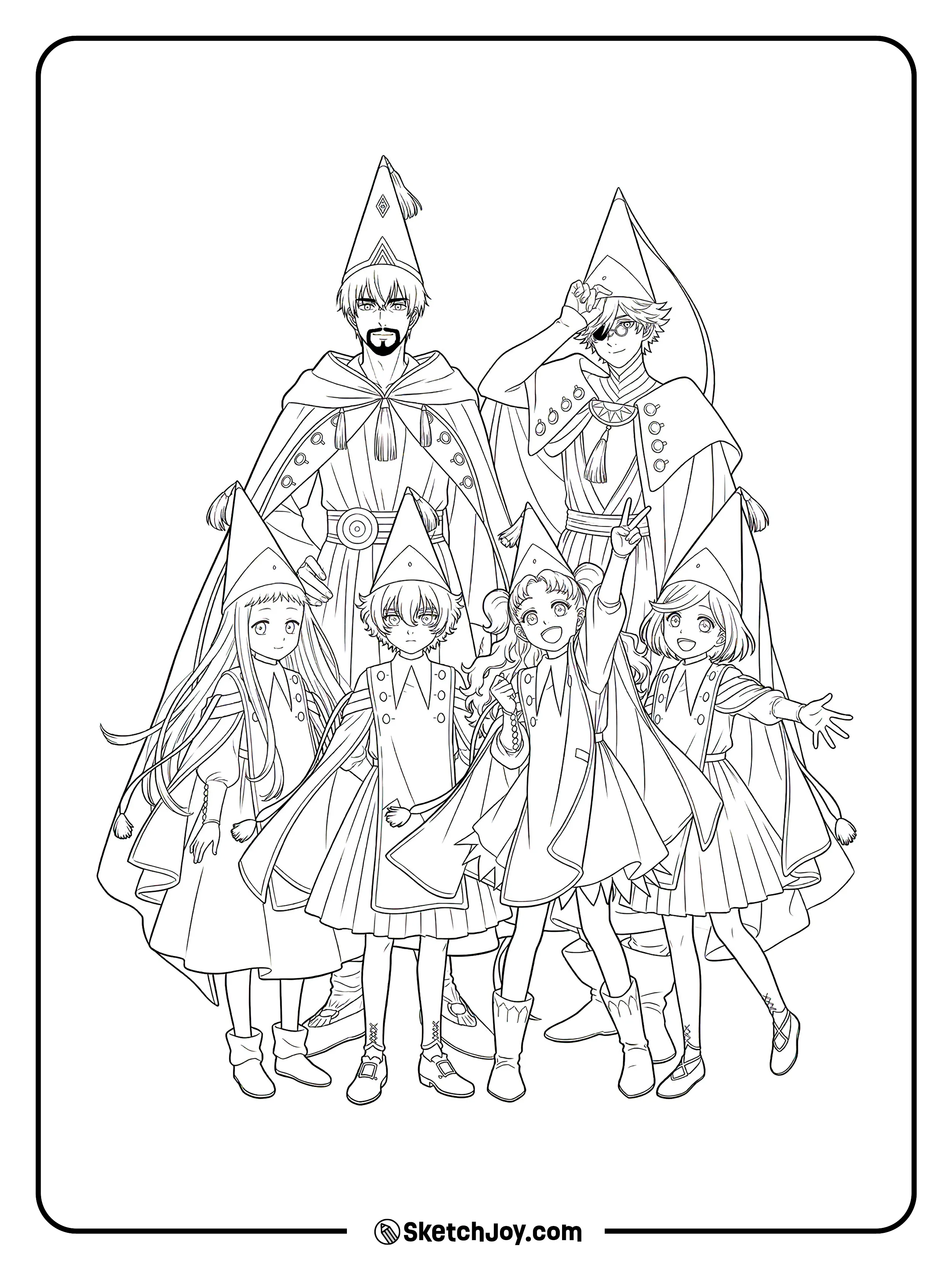 Coco, Tetia, Agott, and their teachers stand together in a big group pose full of charm.