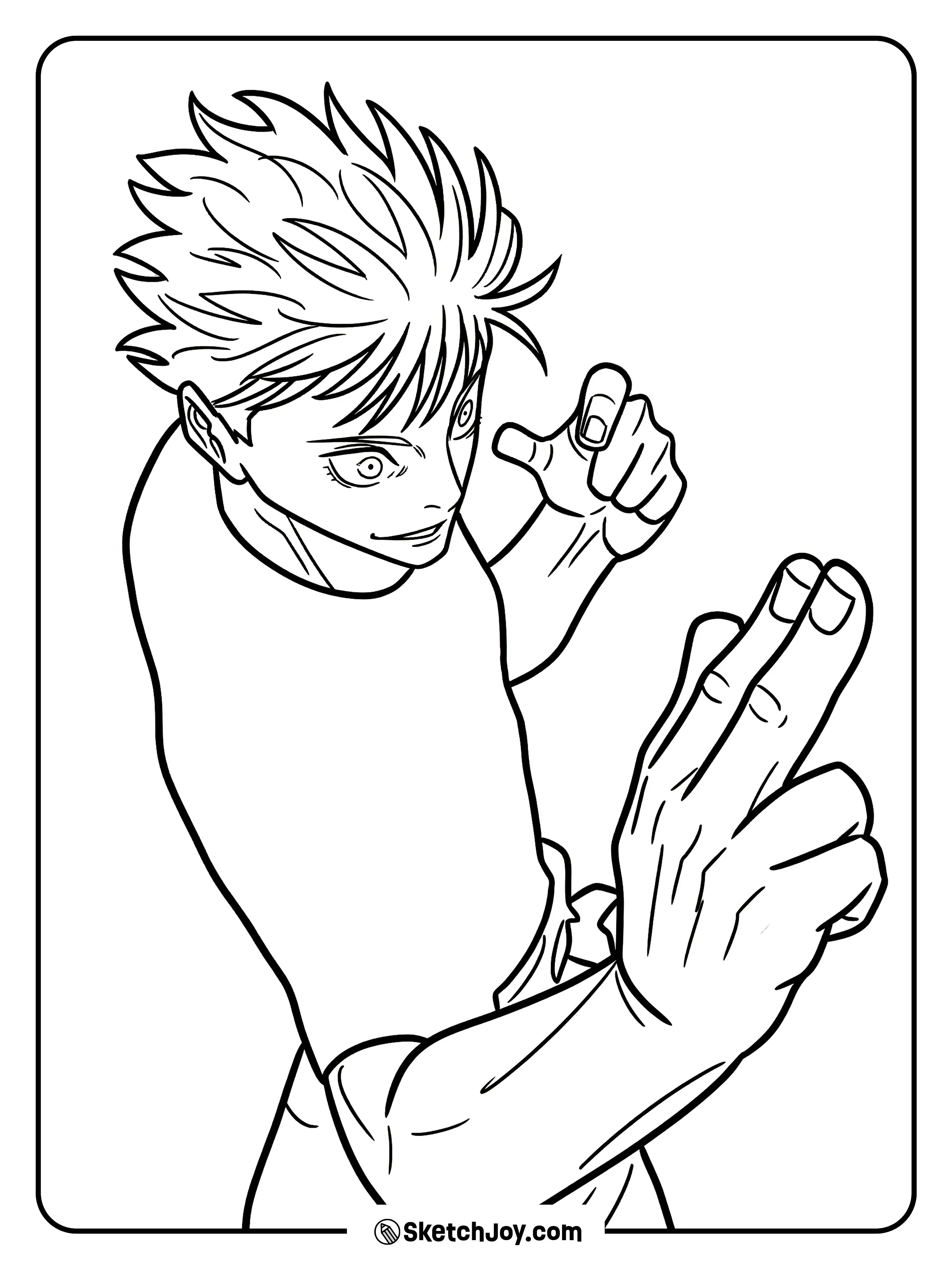 A younger Gojo leans forward in a fast and playful fighting pose.