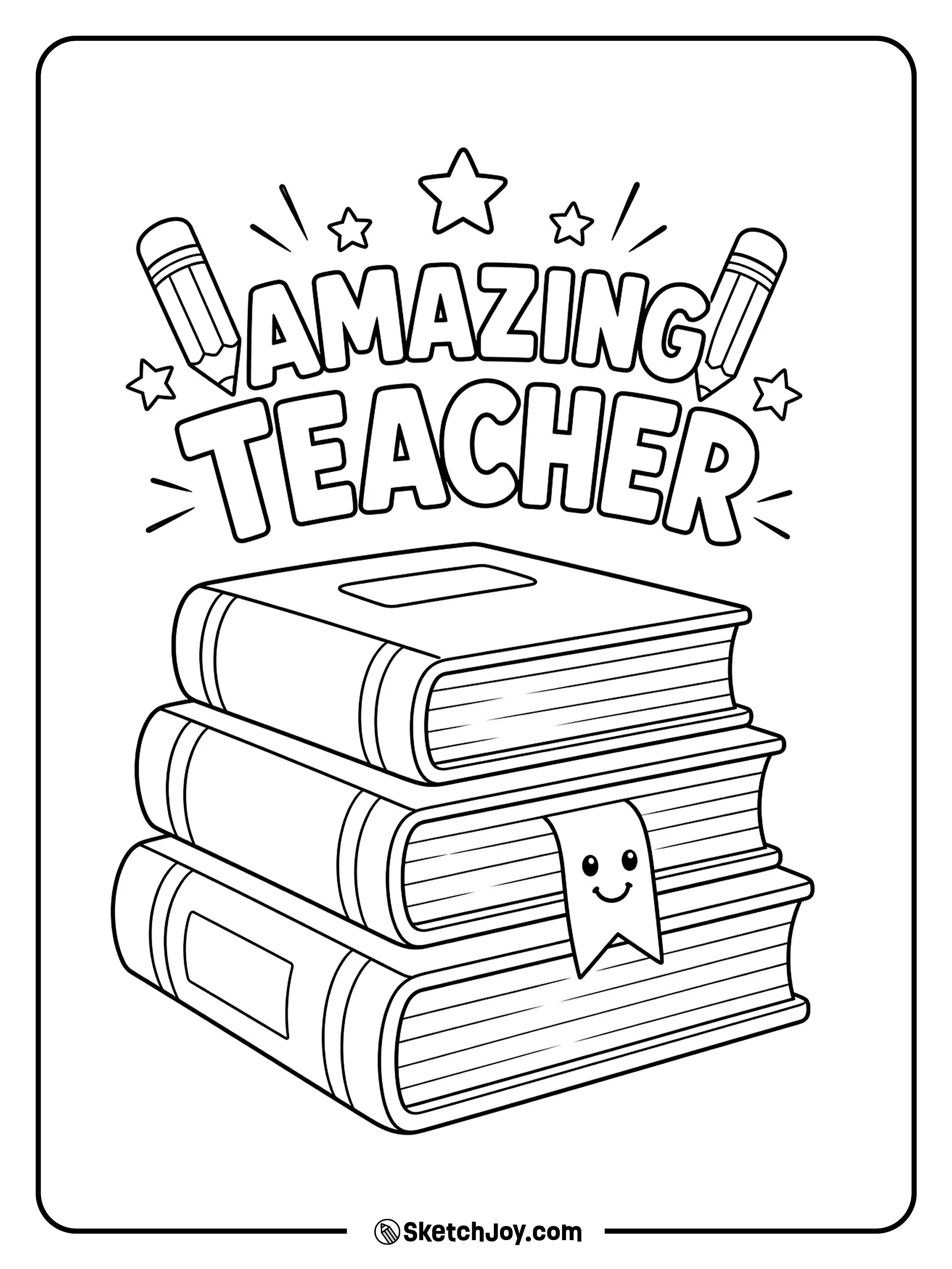 A stack of books shines with a big thank-you phrase.