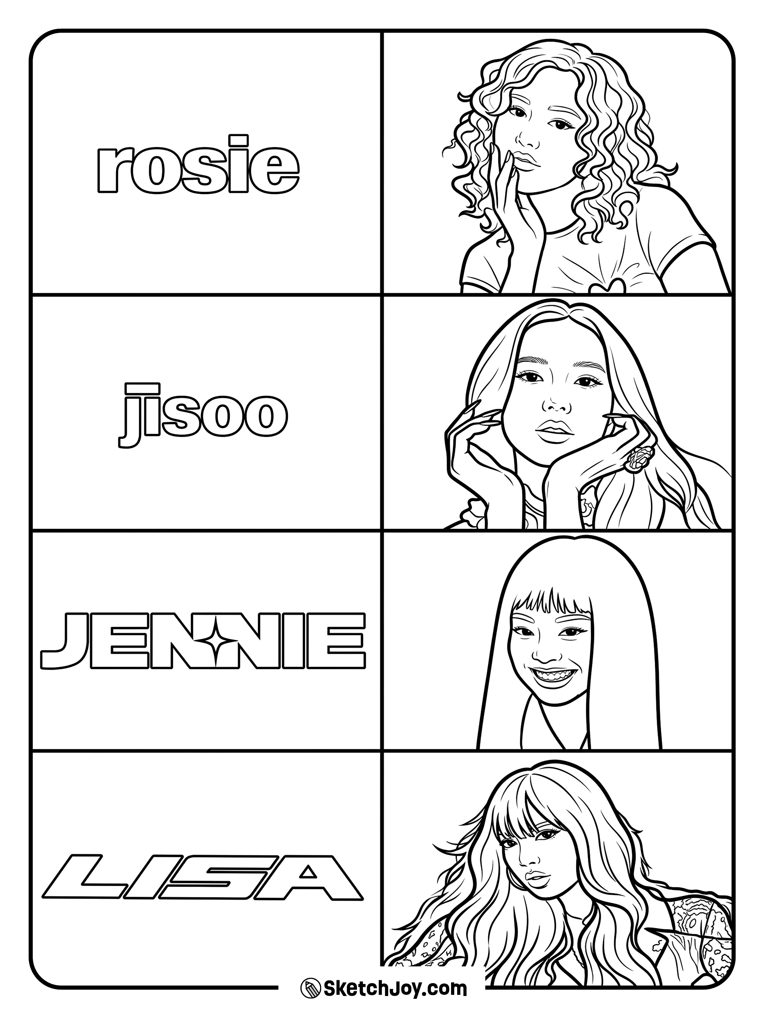 Rosé, Jisoo, Jennie, and Lisa appear in a clean four-part layout.