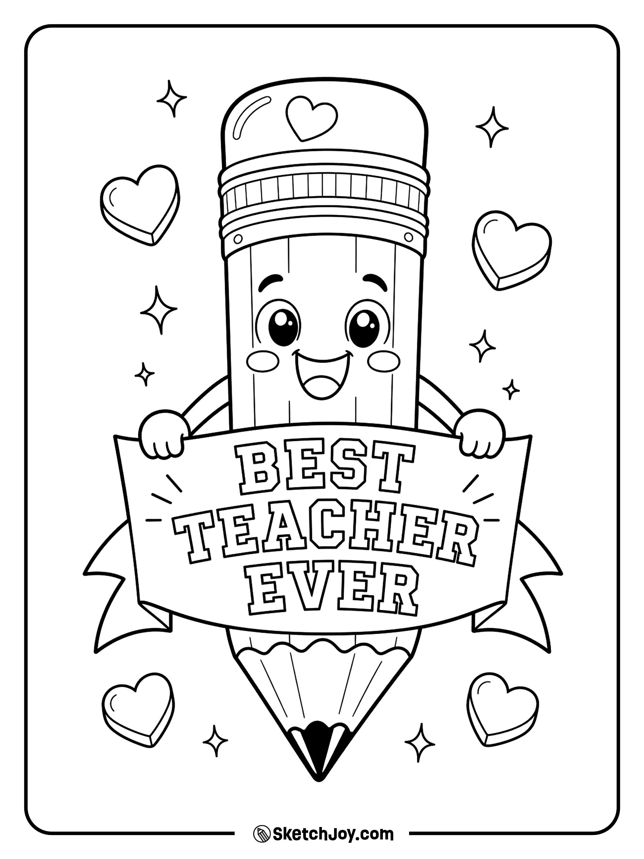 A cute pencil stands proudly with a bold teacher message.