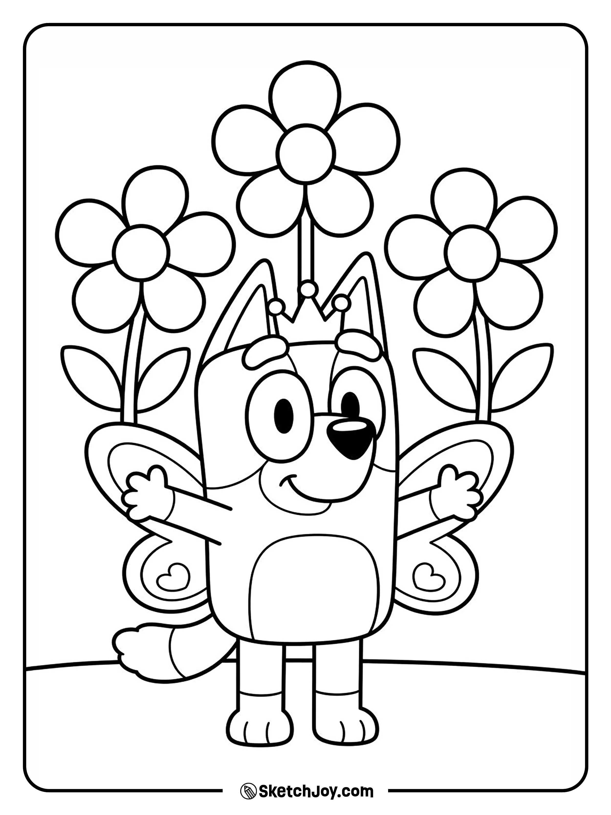 Bluey wears small fairy wings and smiles.