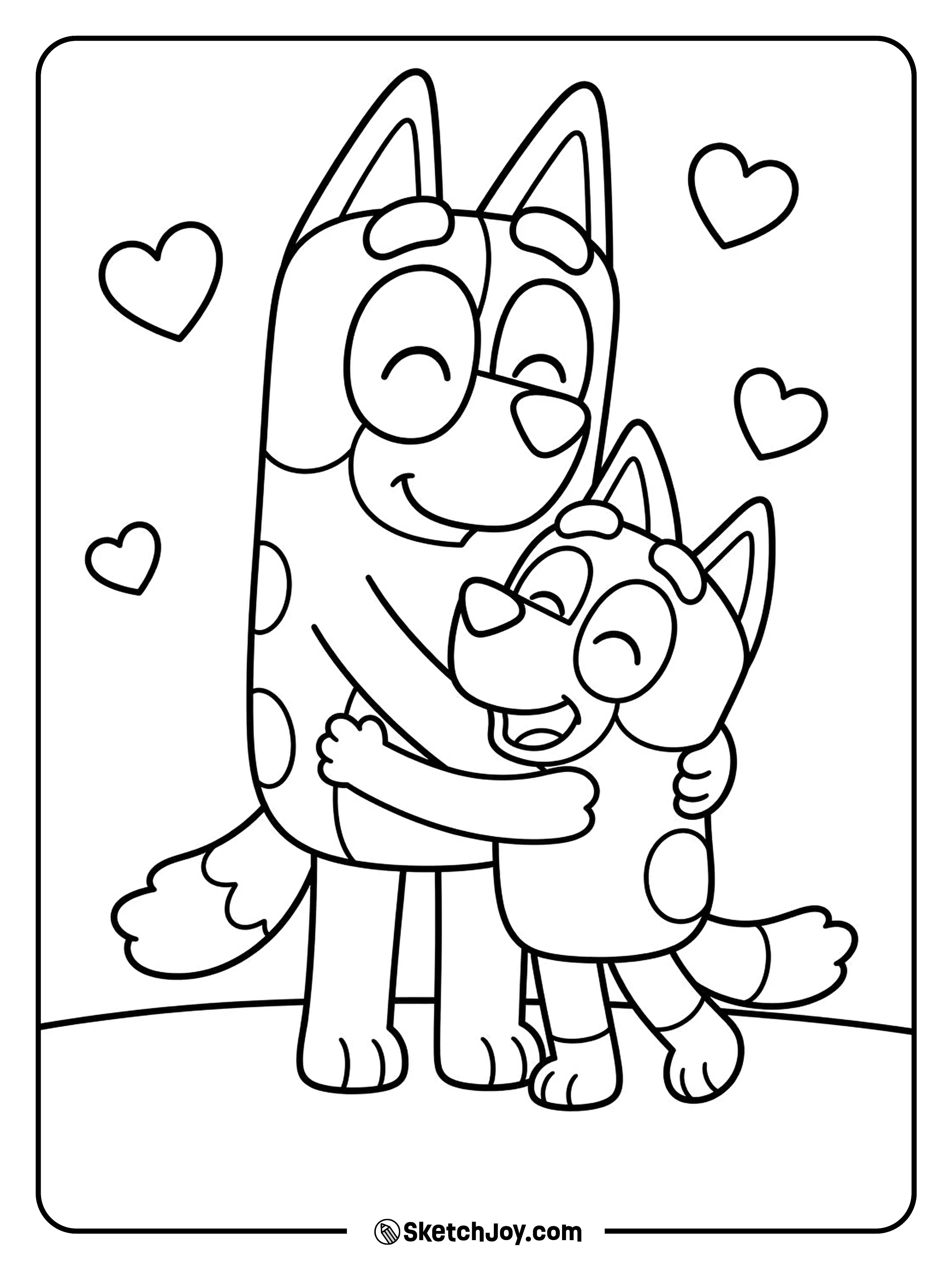 Bluey gives Mum a sweet hug.