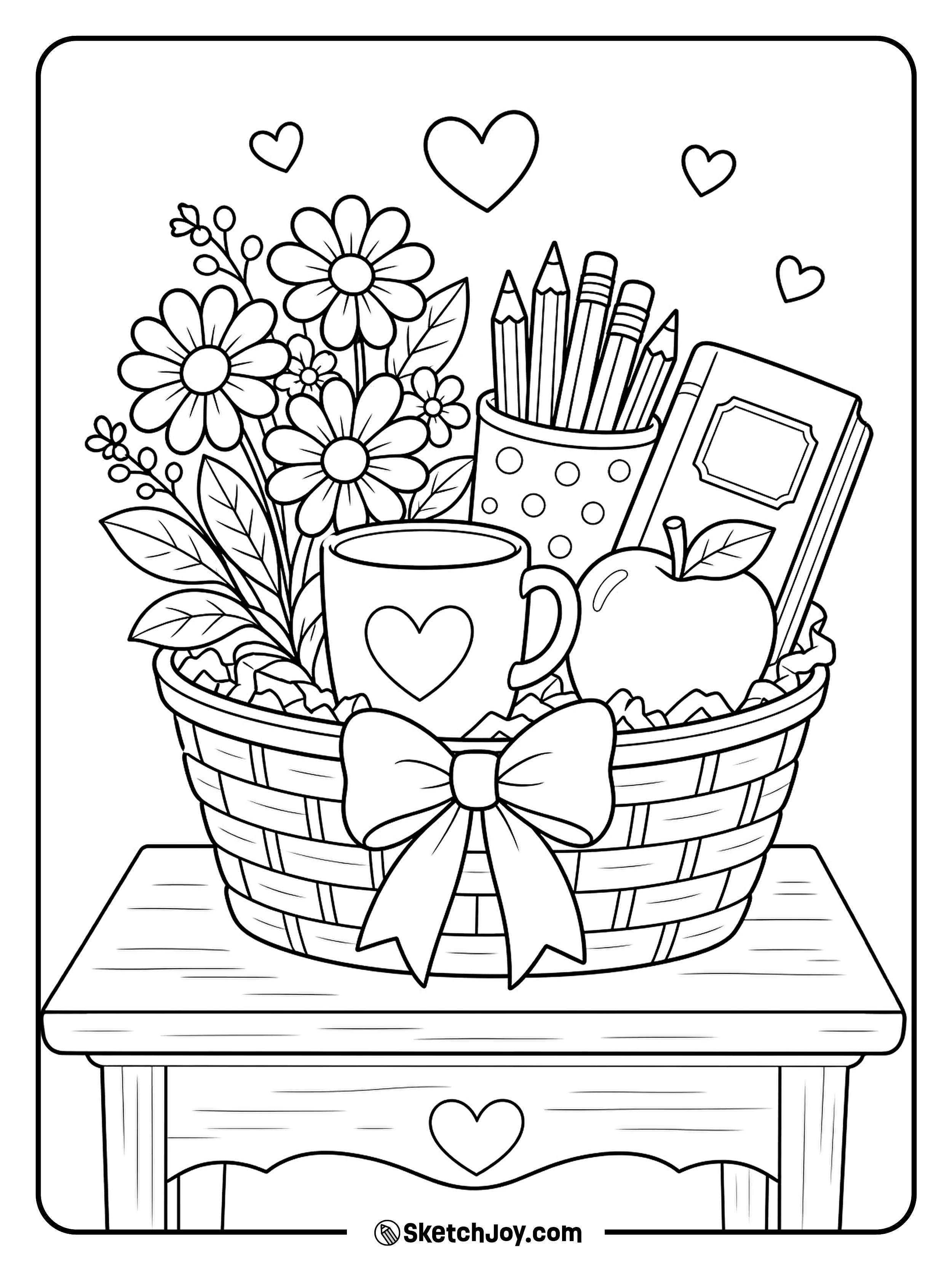 A basket holds small gifts for a teacher.