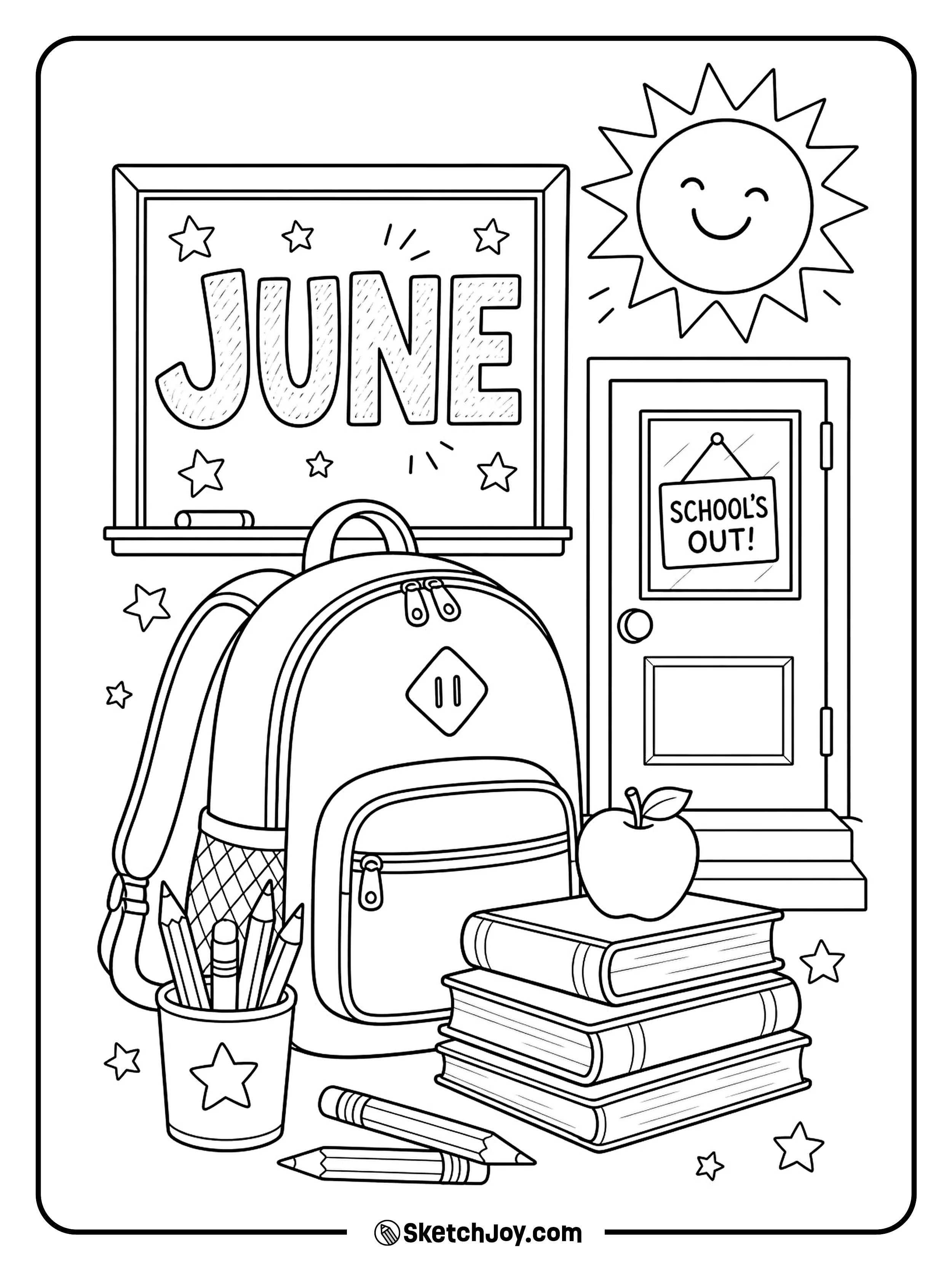 A backpack and books mark a fun summer break.