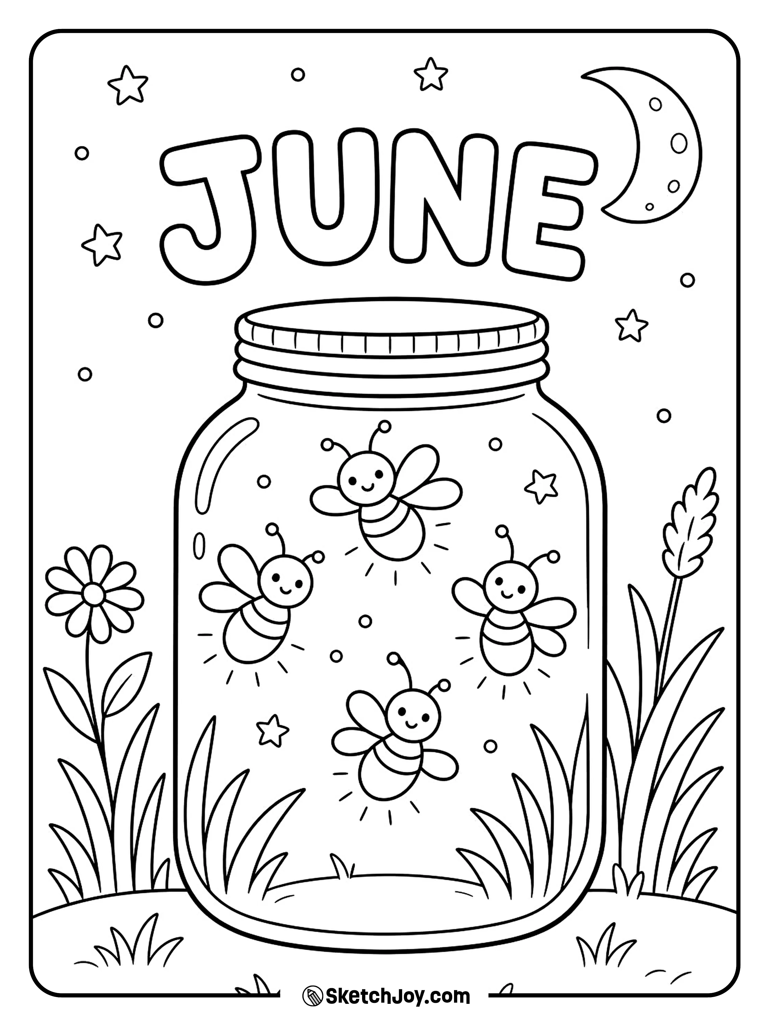 A jar of fireflies glows in a summer yard.