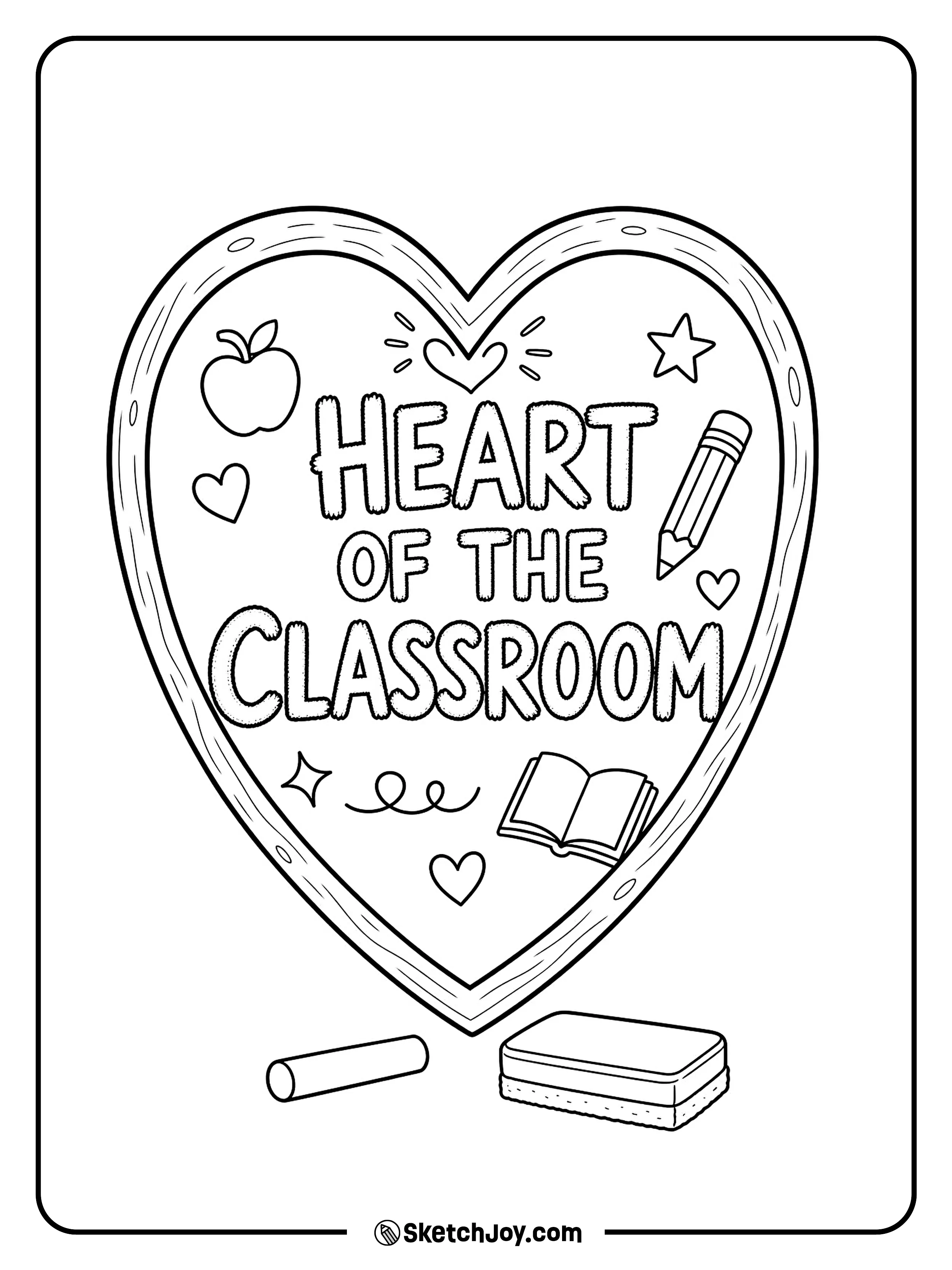 A heart-shaped chalkboard shows love for a teacher.