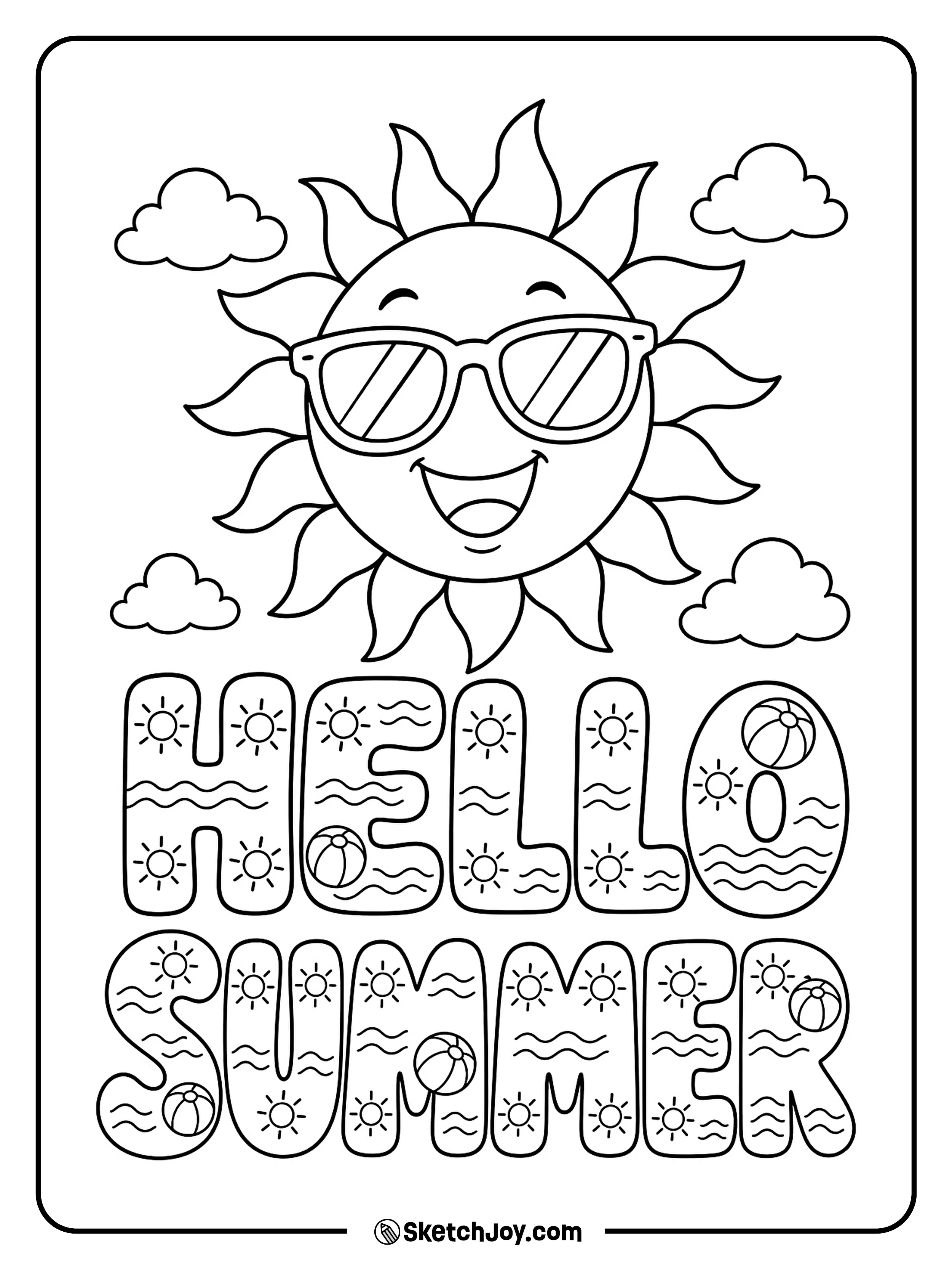 A smiling sun wears sunglasses above big sunny letters.