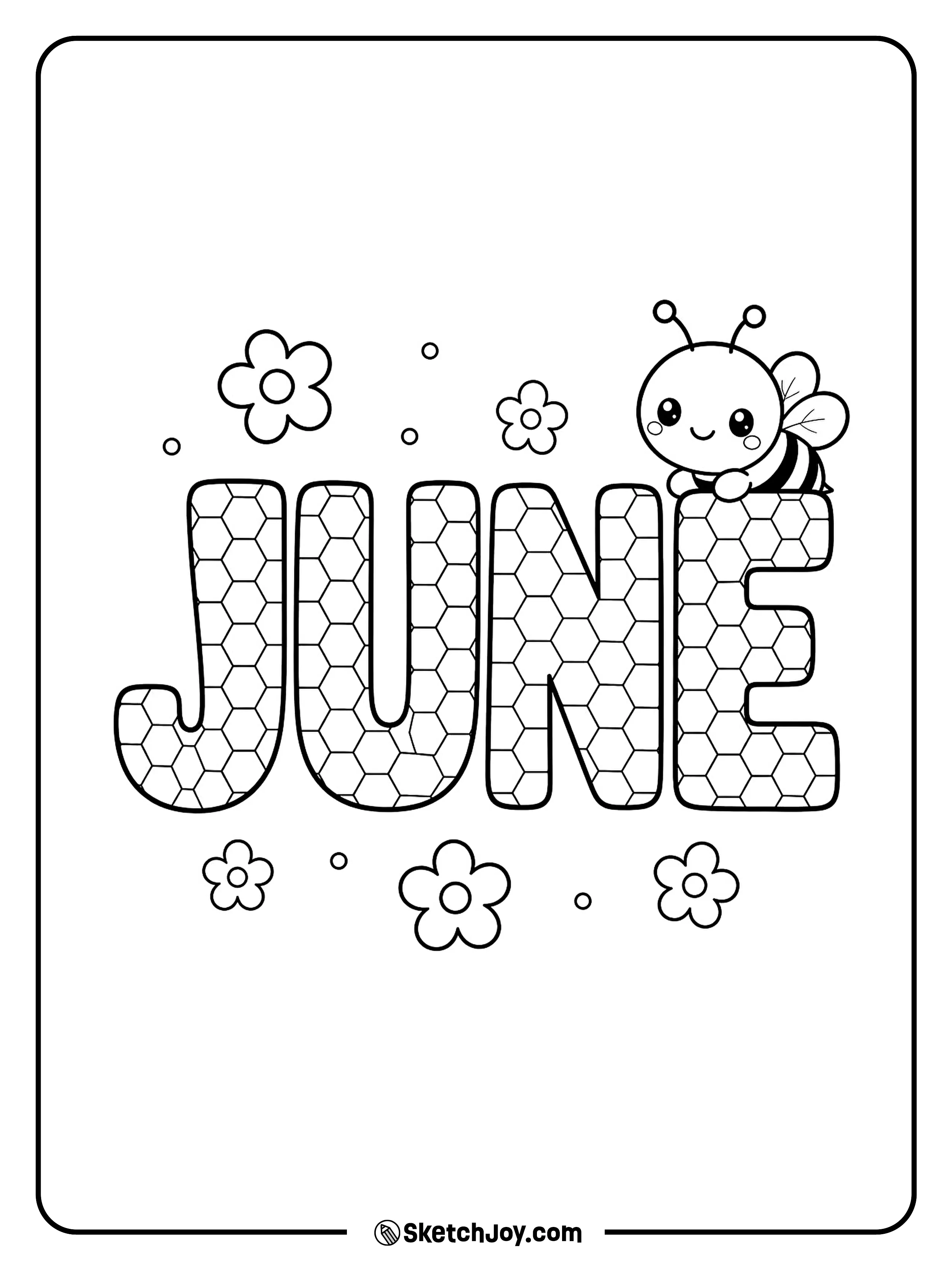 A friendly bee rests near sweet honeycomb letters.