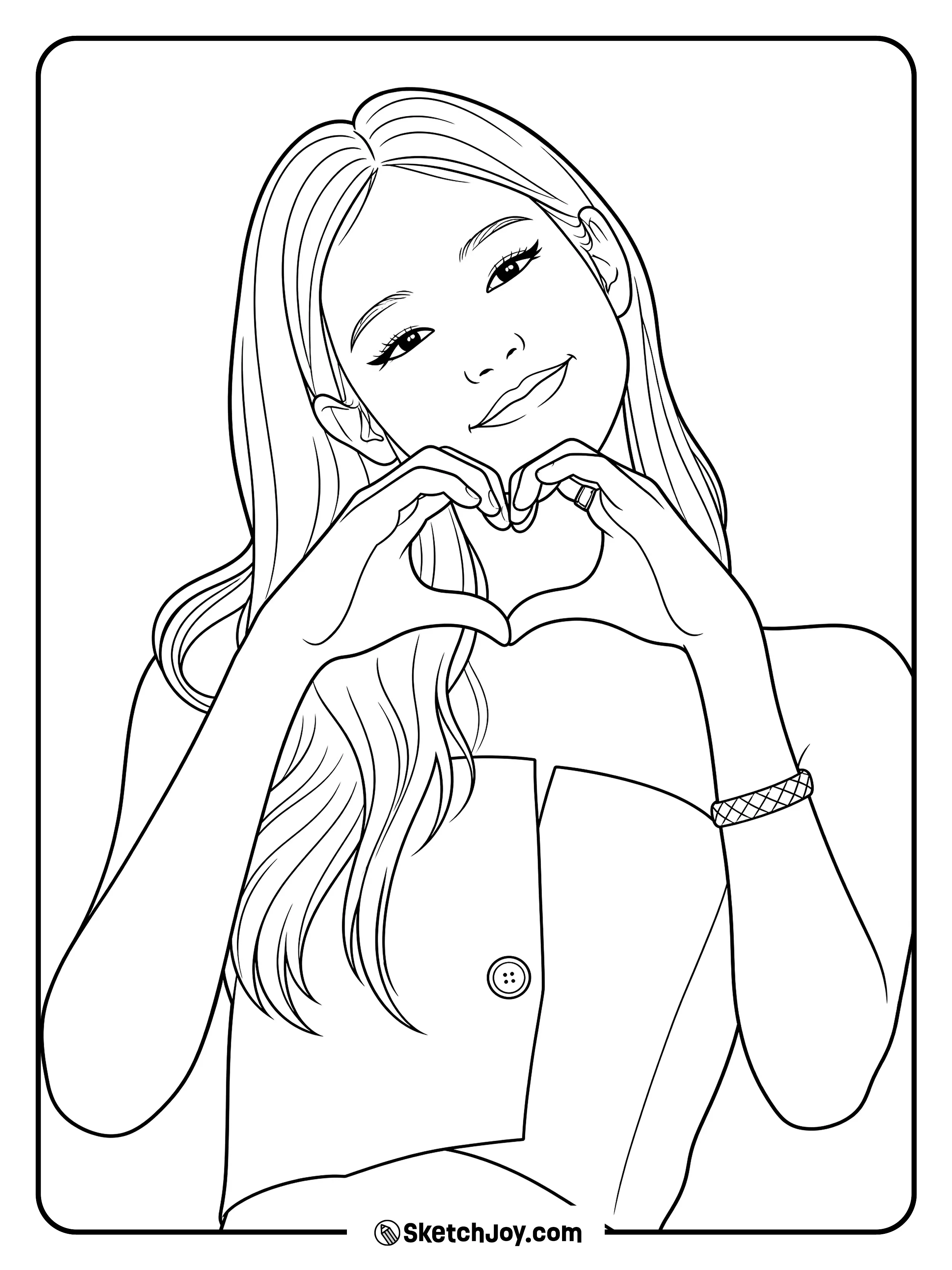 Jennie smiles and makes a sweet heart shape with her hands.