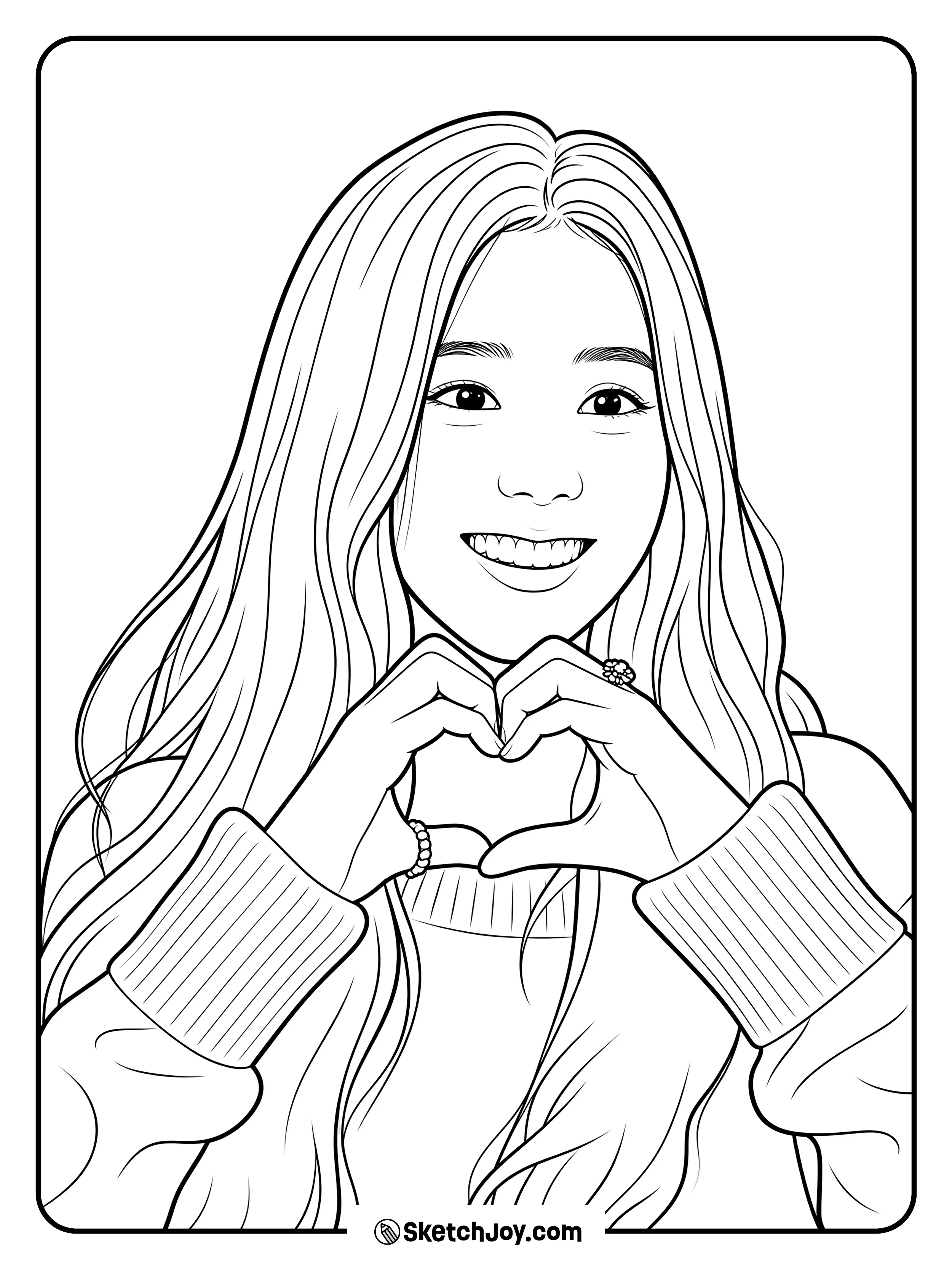 Jisoo smiles brightly while making a sweet heart shape with her hands.