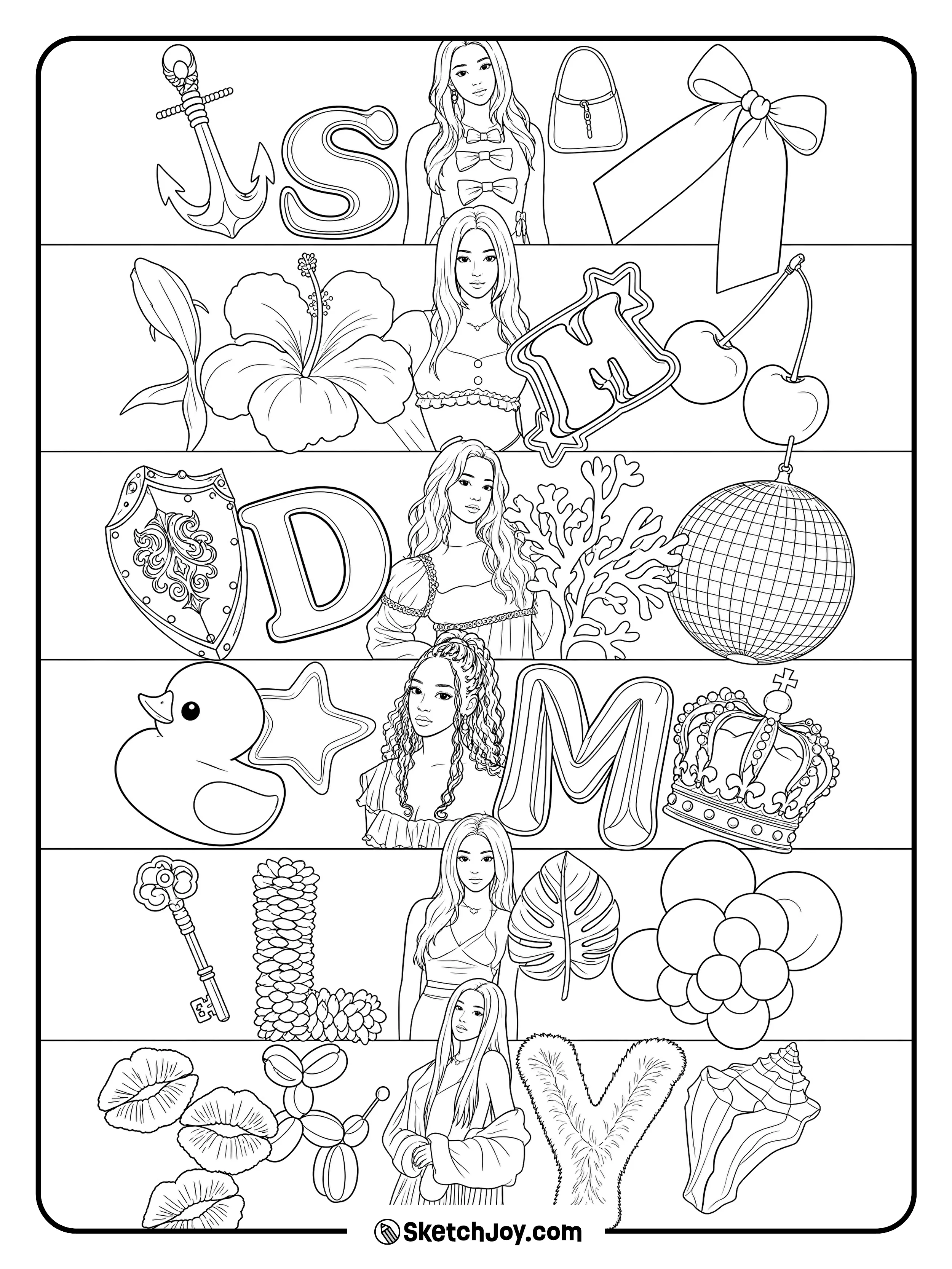 KATSEYE members appear with big letters and cute icons.
