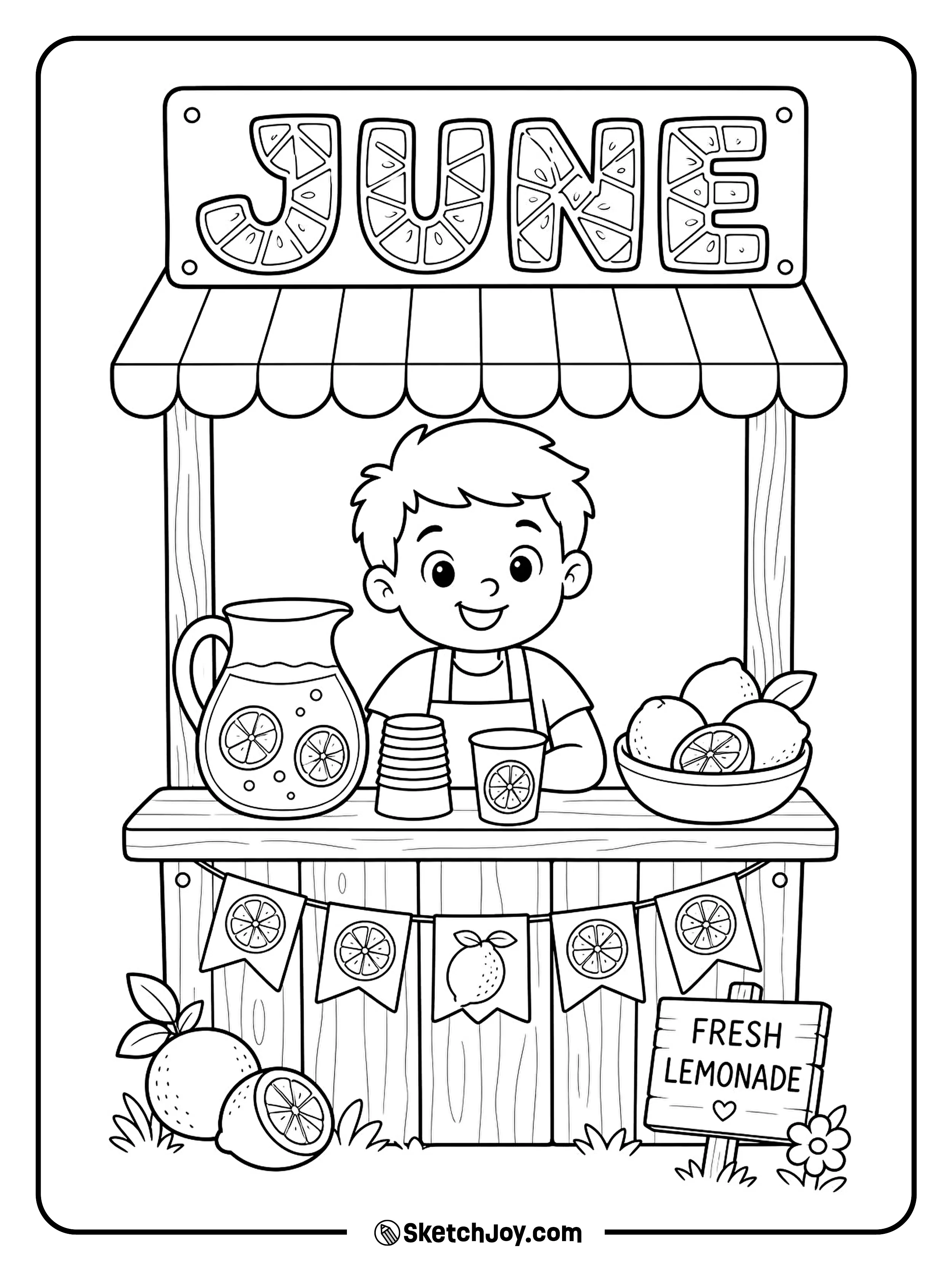 A cheerful stand serves a cold summer drink.